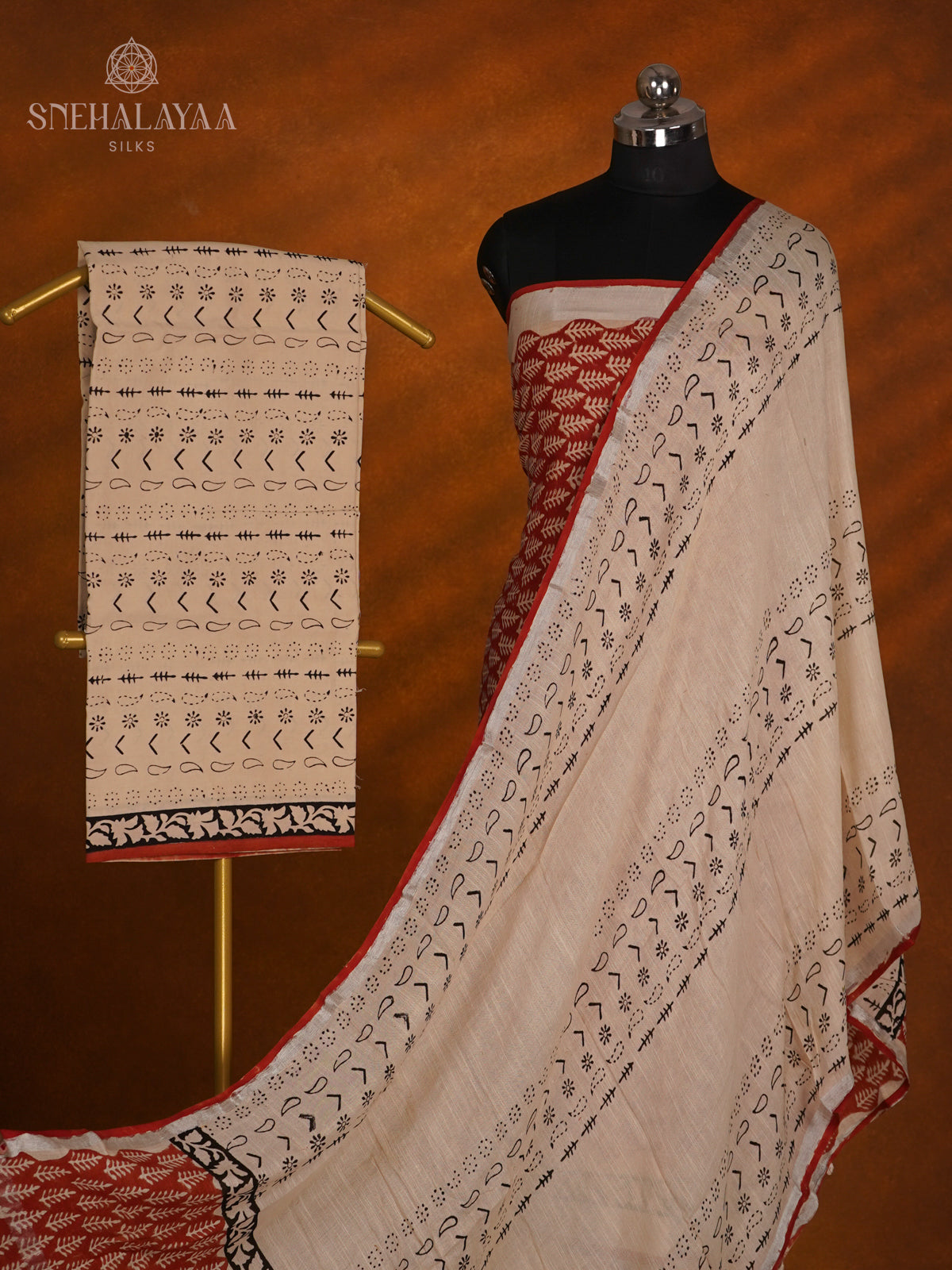 Red  Linen Cotton 3-Piece Salwar Suit Material