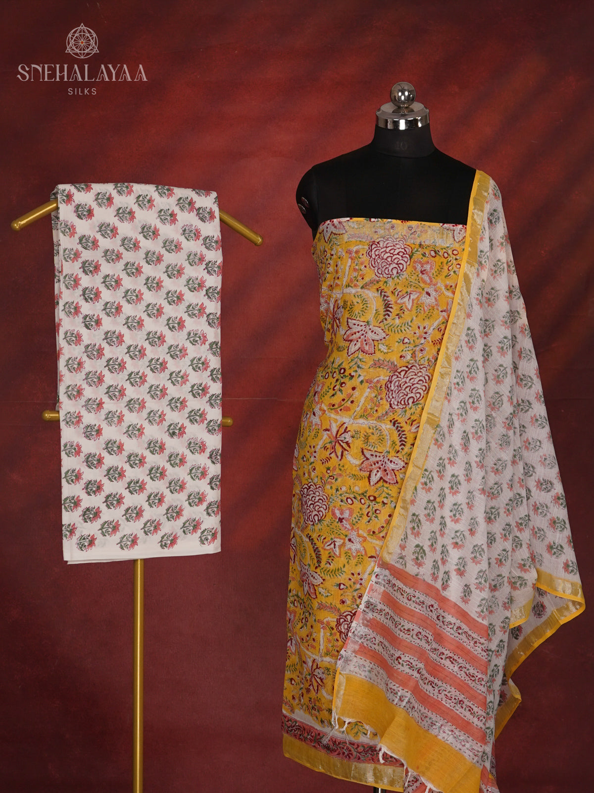 Yellow Linen Cotton 3-Piece Salwar Suit Material