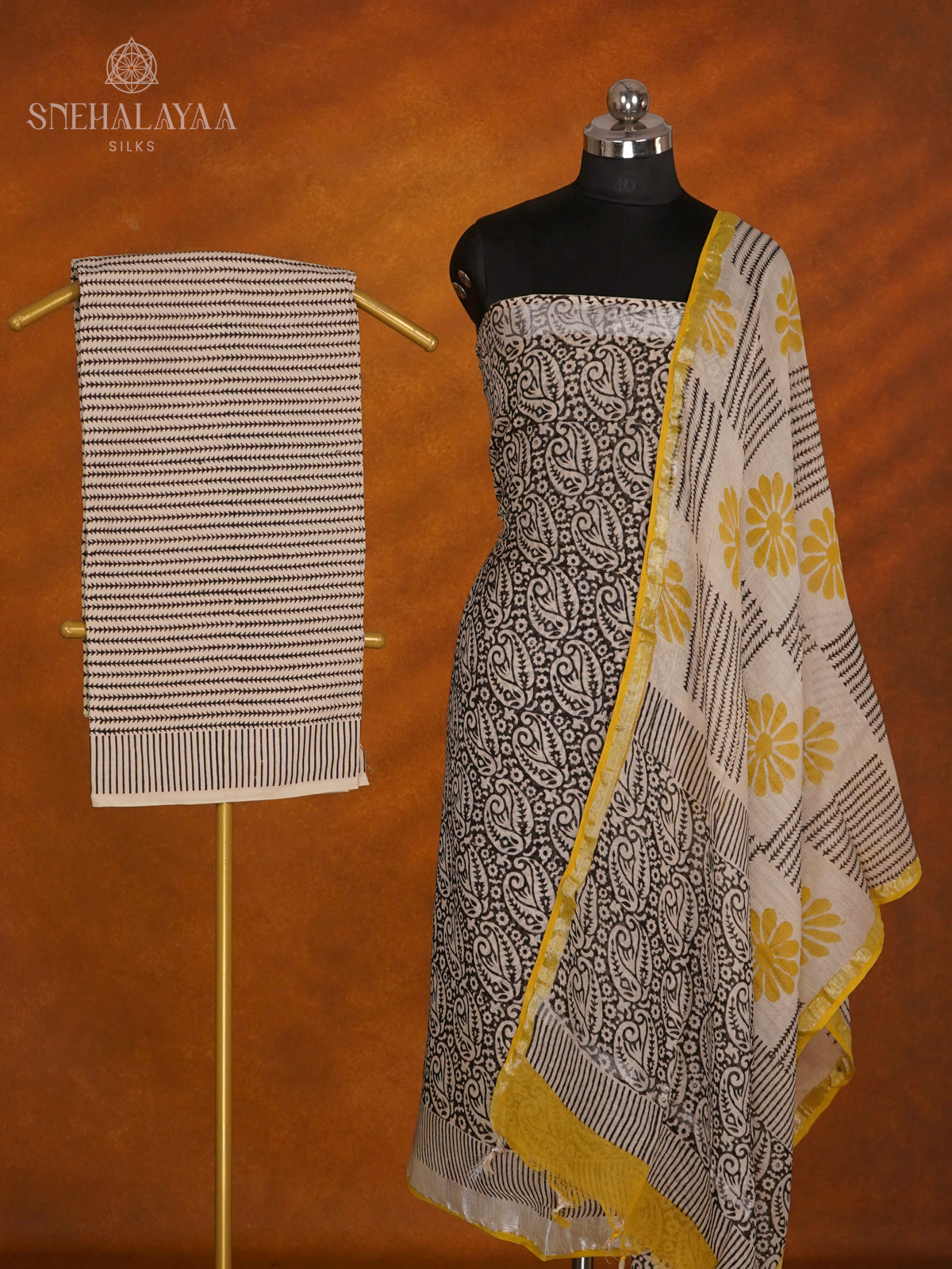 Black Linen Cotton 3-Piece Salwar Suit Material