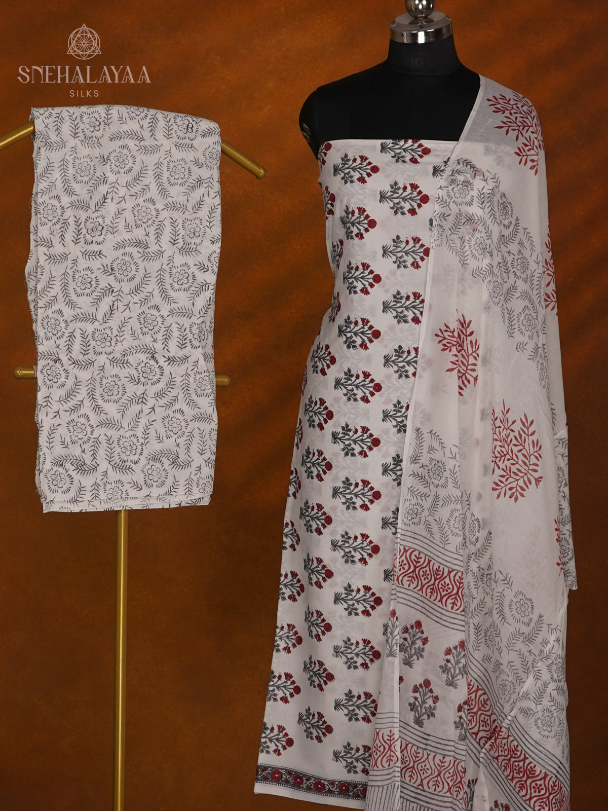 White  Soft Cotton 3-Piece Salwar Suit Material