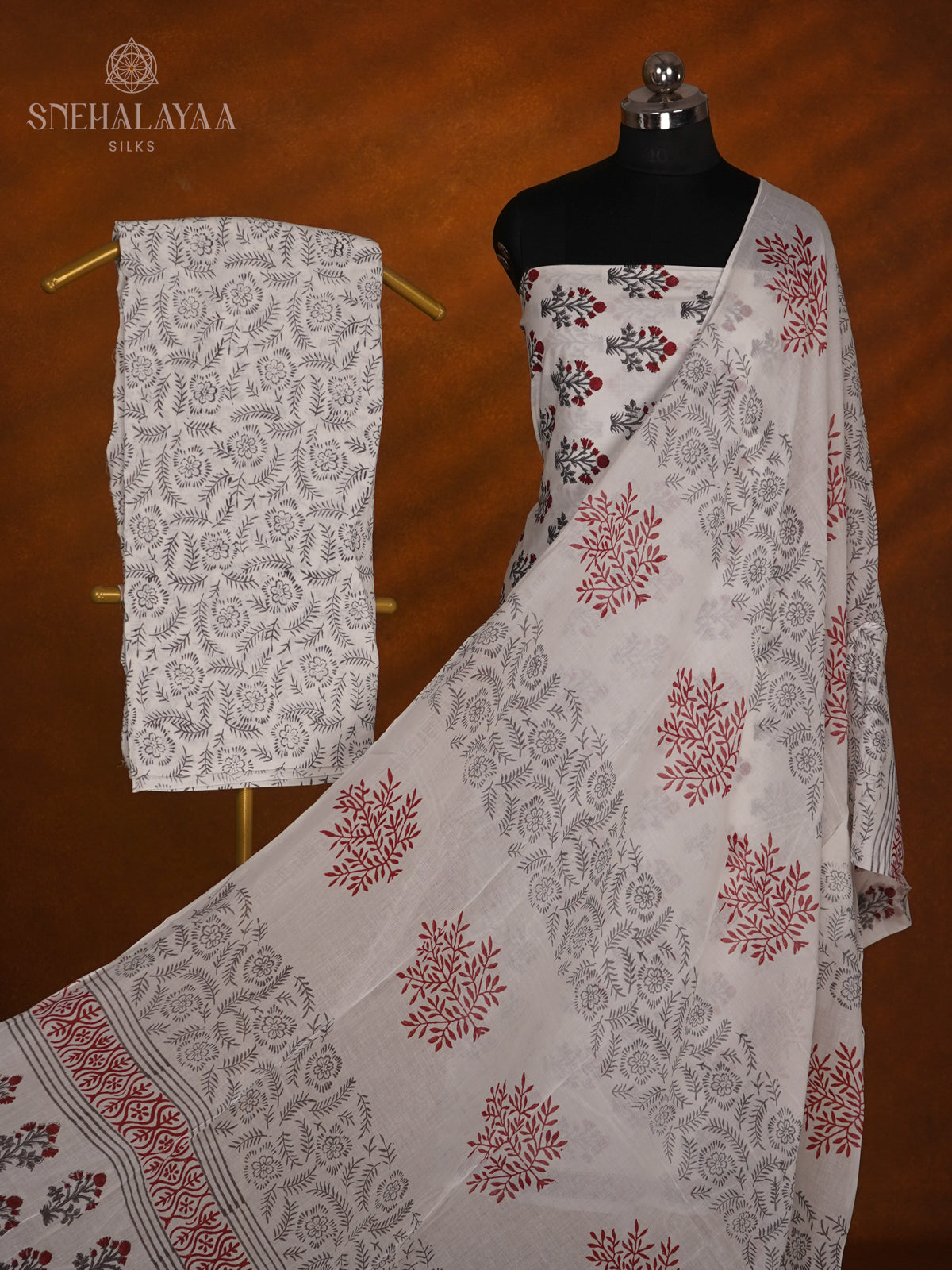 White  Soft Cotton 3-Piece Salwar Suit Material