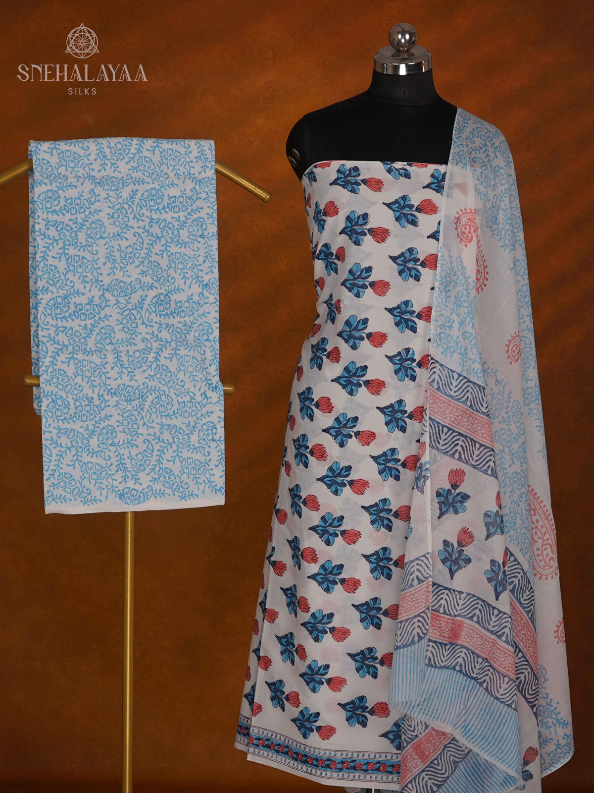 White Soft Cotton 3-Piece Salwar Suit Material