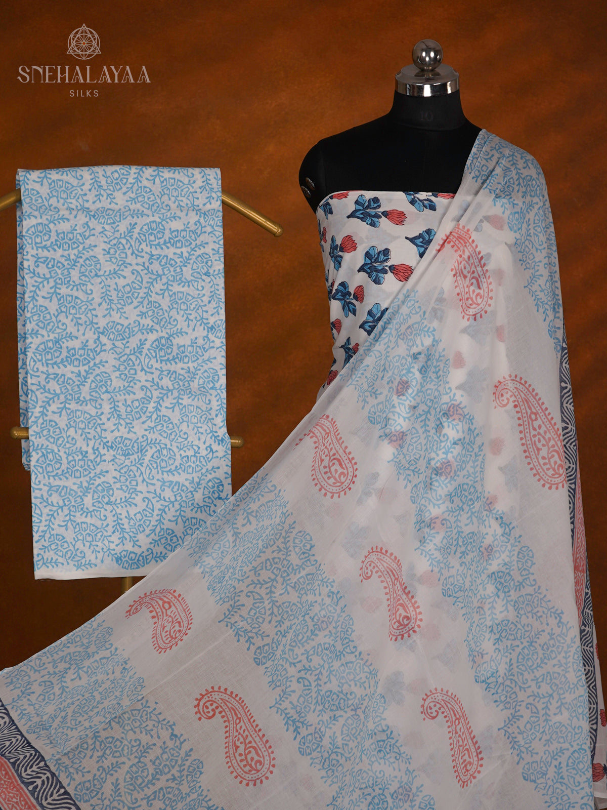 White Soft Cotton 3-Piece Salwar Suit Material