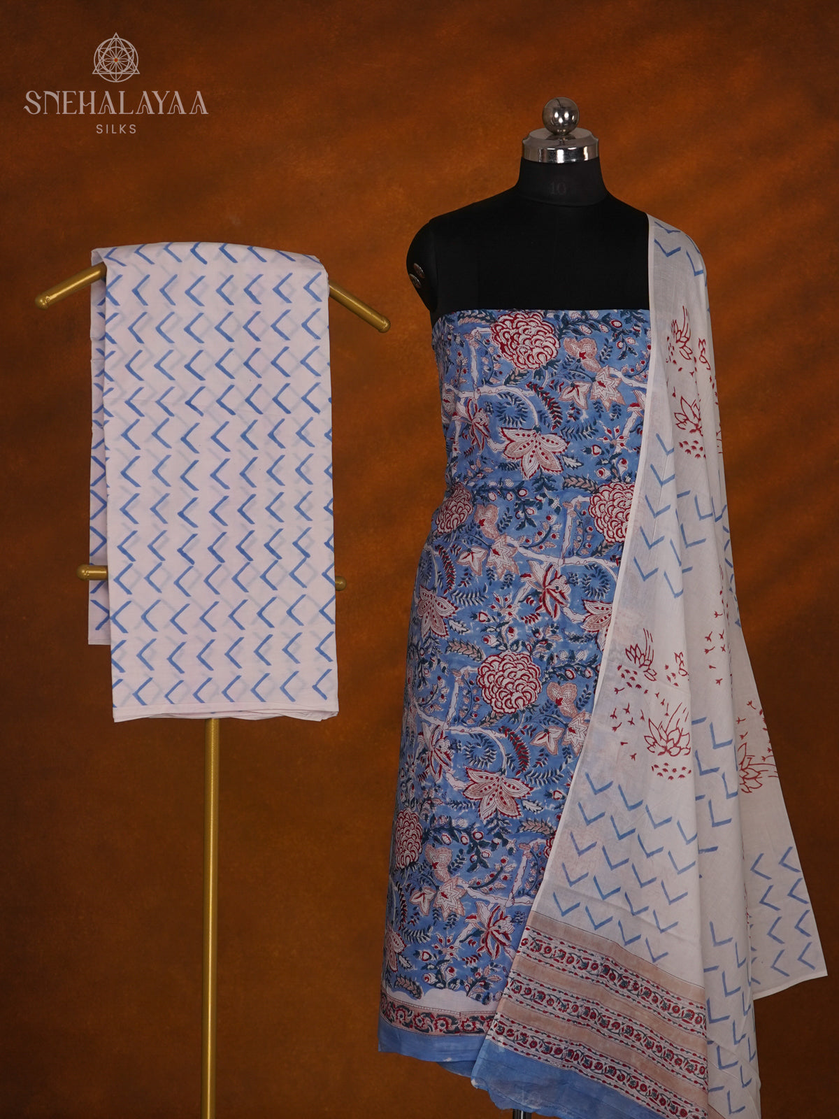 Blue Linen Cotton 3-Piece Salwar Suit Material