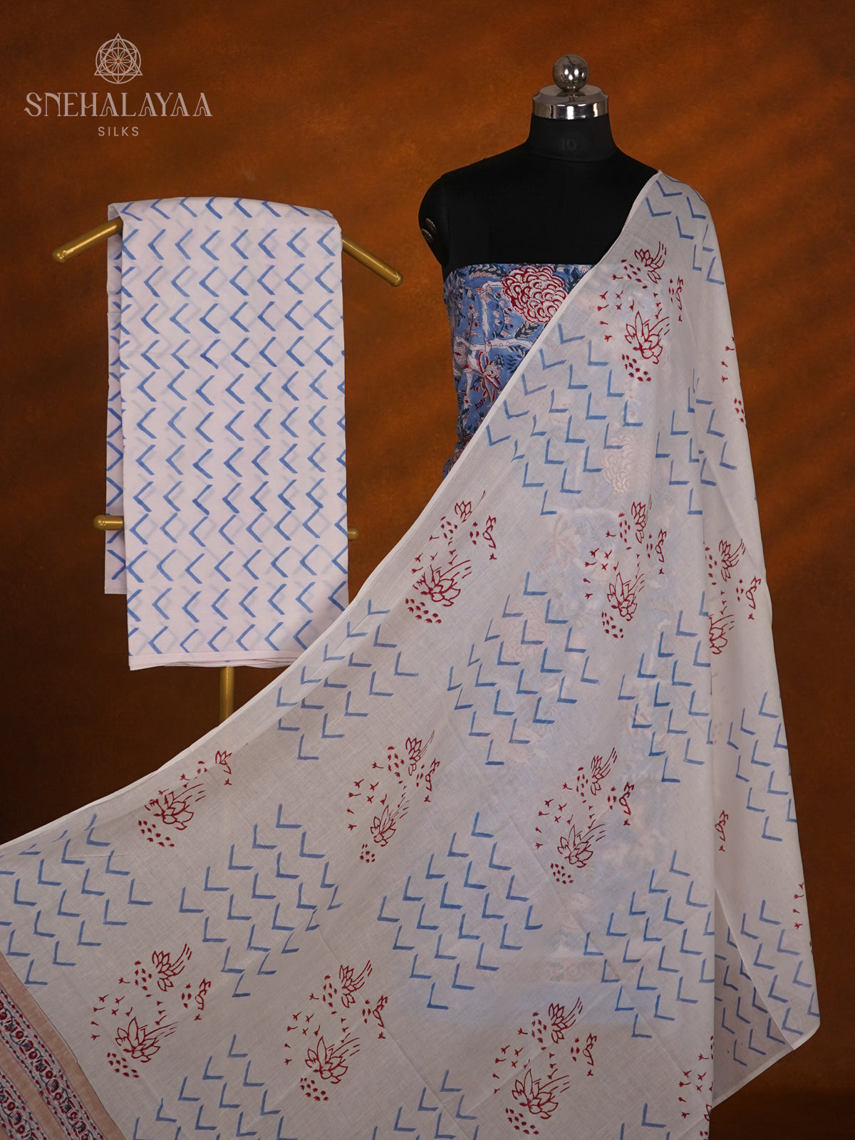 Blue Linen Cotton 3-Piece Salwar Suit Material