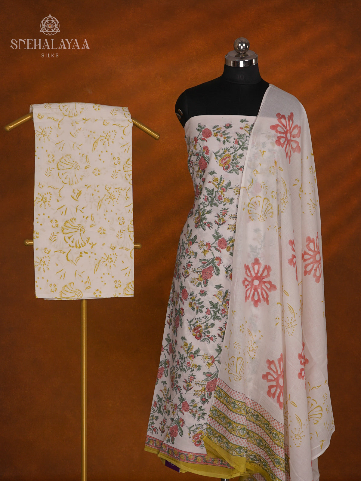 Off White Linen Cotton 3-Piece Salwar Suit Material