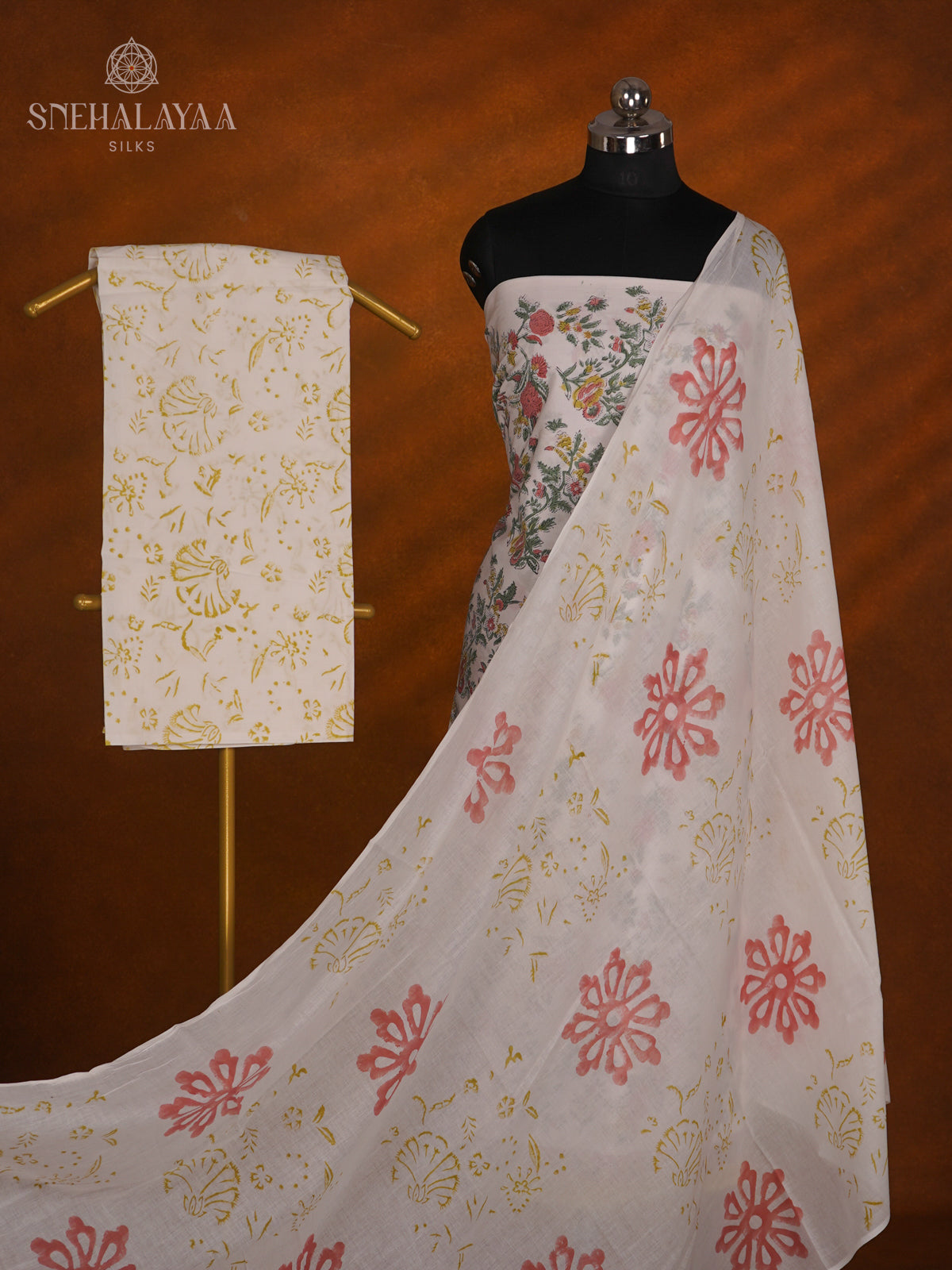 Off White Linen Cotton 3-Piece Salwar Suit Material