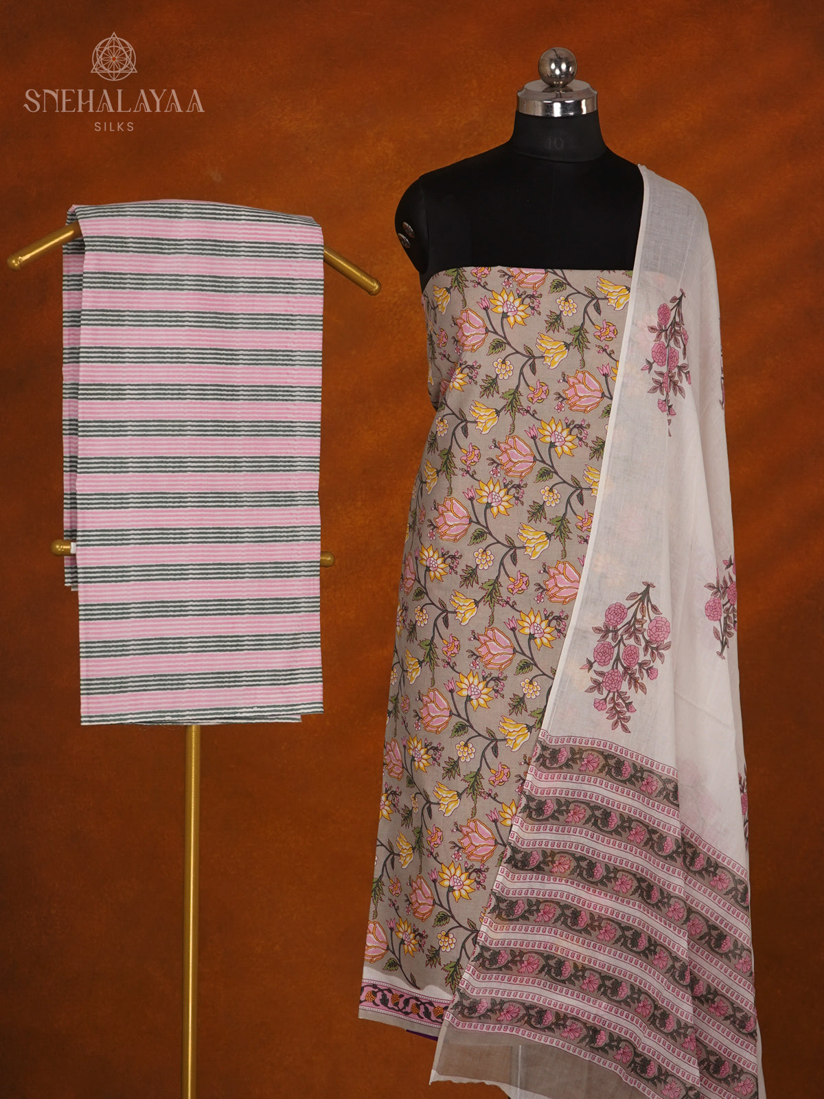 Grey Linen Cotton 3-Piece Salwar Suit Material