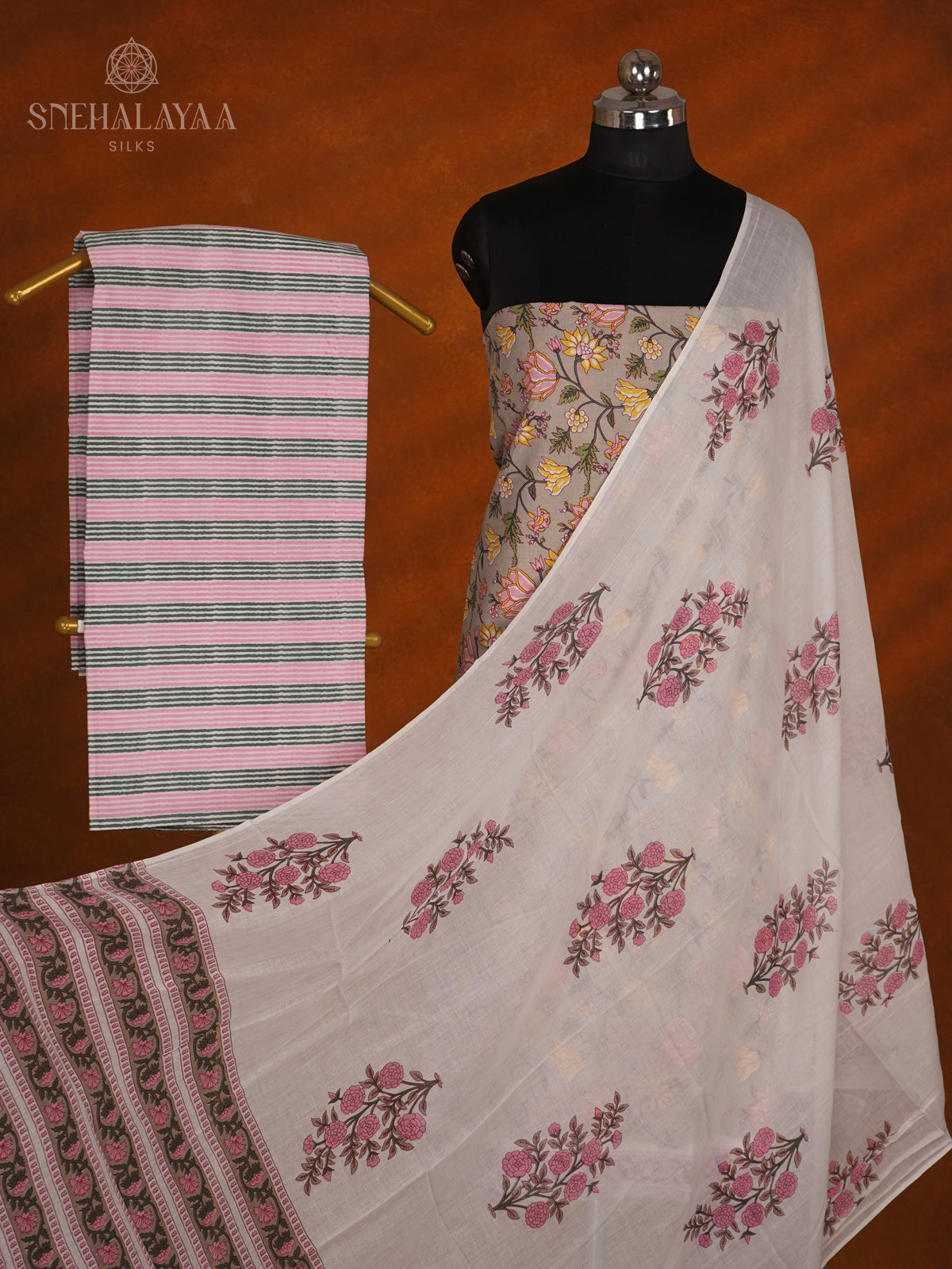 Grey Linen Cotton 3-Piece Salwar Suit Material