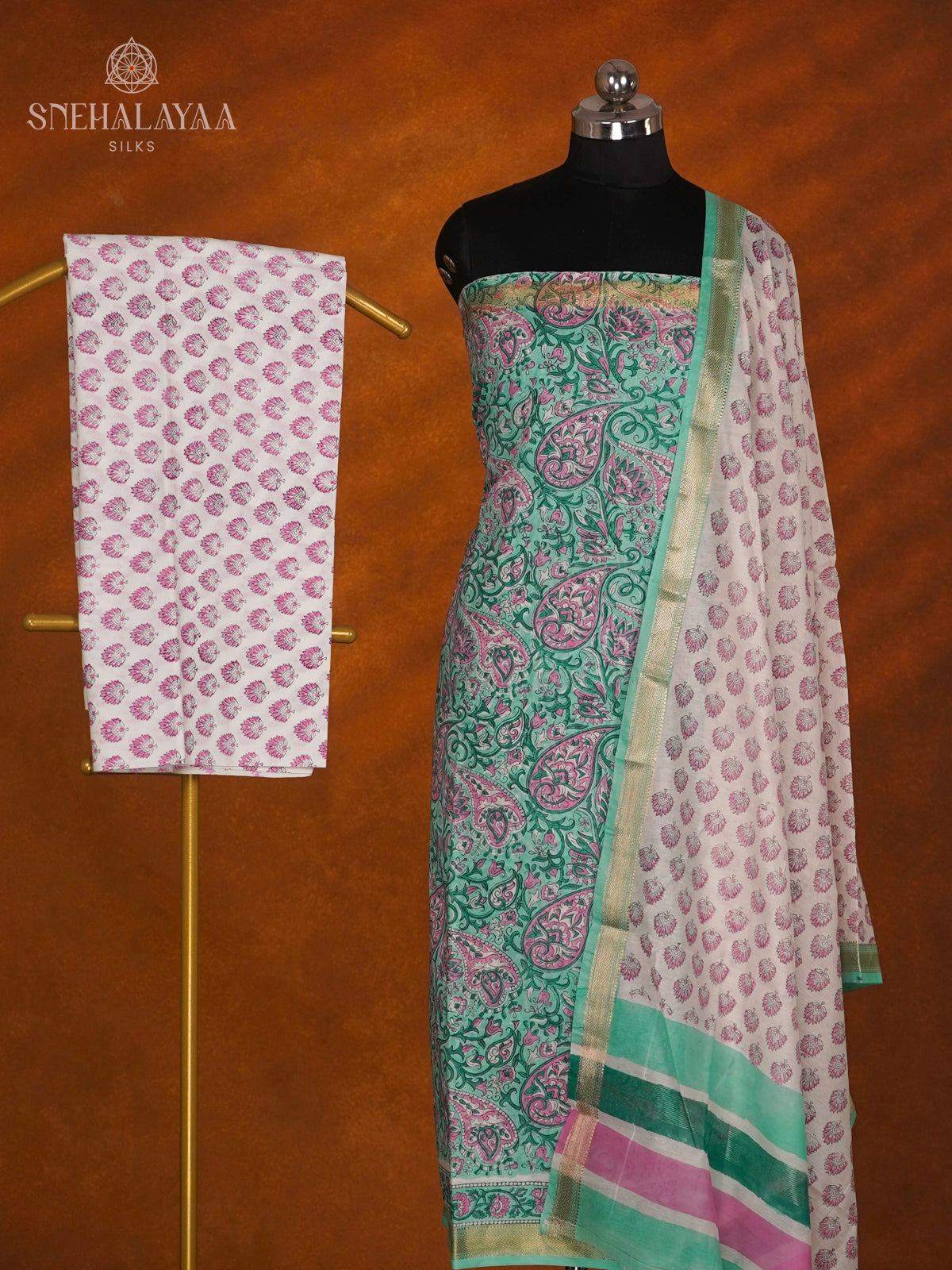 Mint Green Linen Cotton 3-Piece Salwar Suit Material