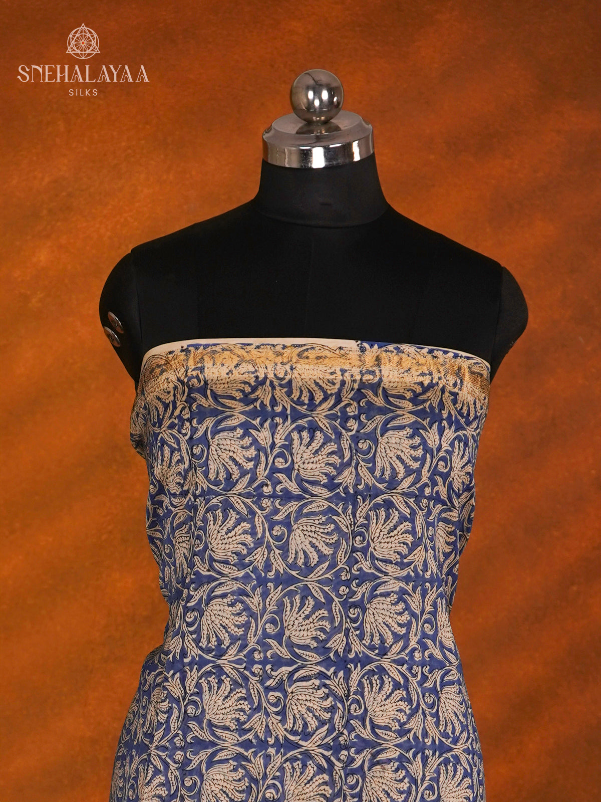 Navy Blue Linen Cotton 3-Piece Salwar Suit Material
