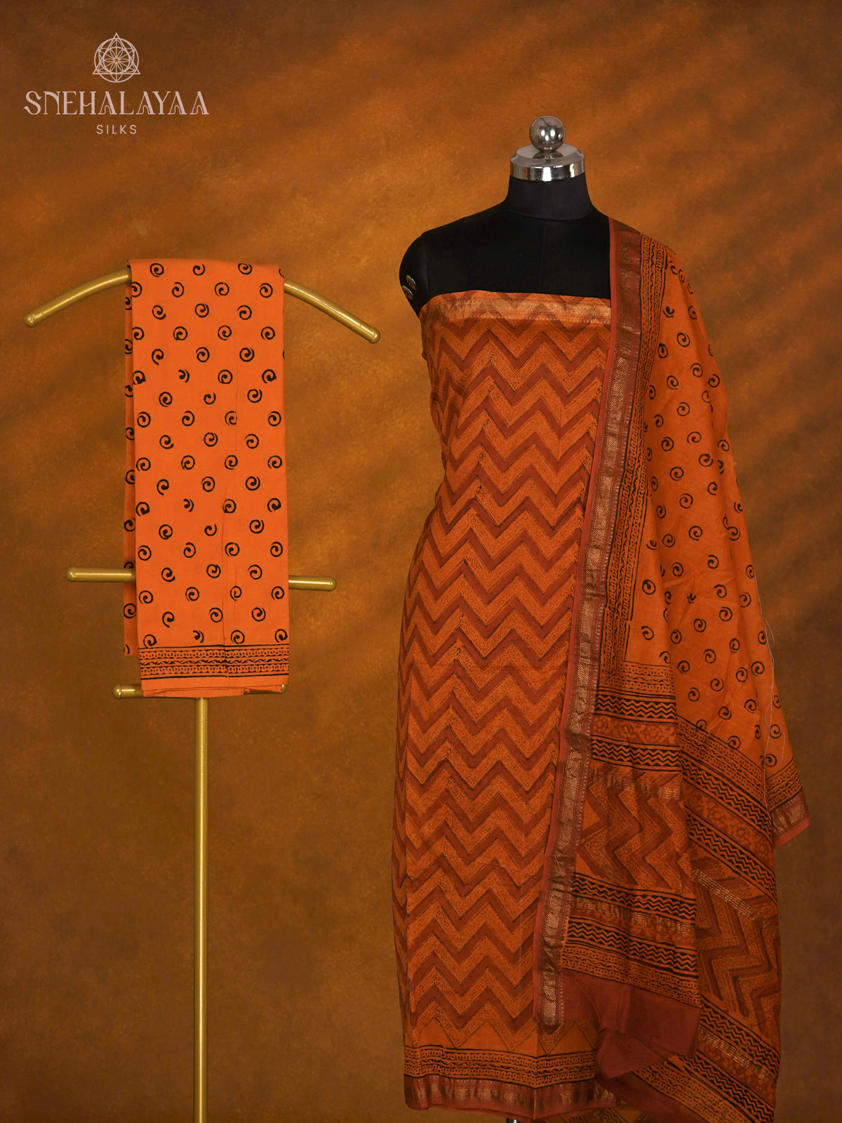 Orange Linen Cotton 3-Piece Salwar Suit Material