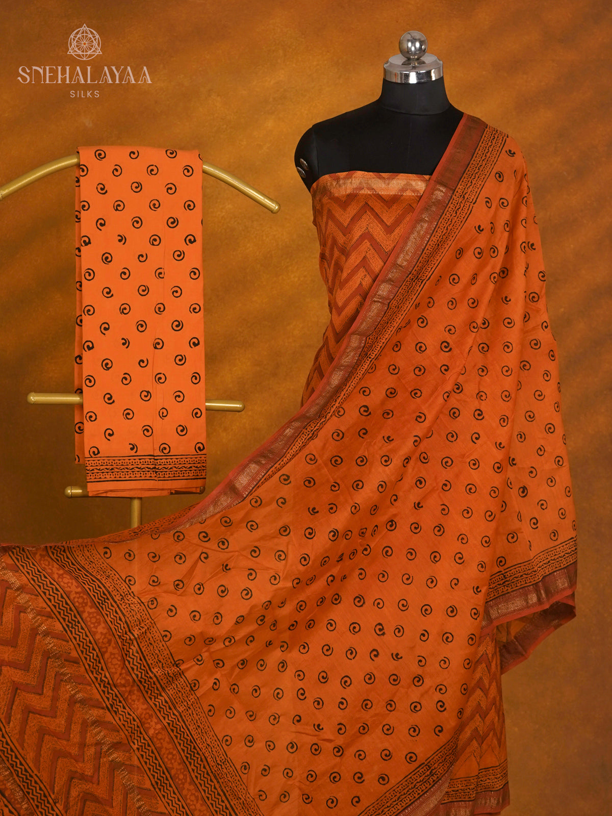Orange Linen Cotton 3-Piece Salwar Suit Material