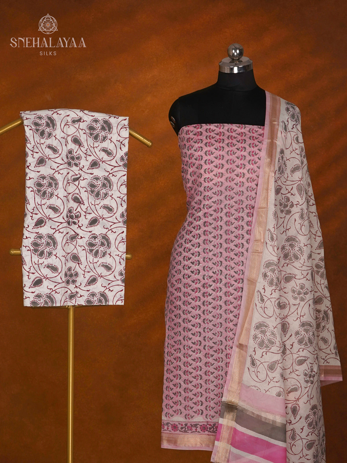 Pale Pink Chanderi Cotton 3-Piece Salwar Suit Material