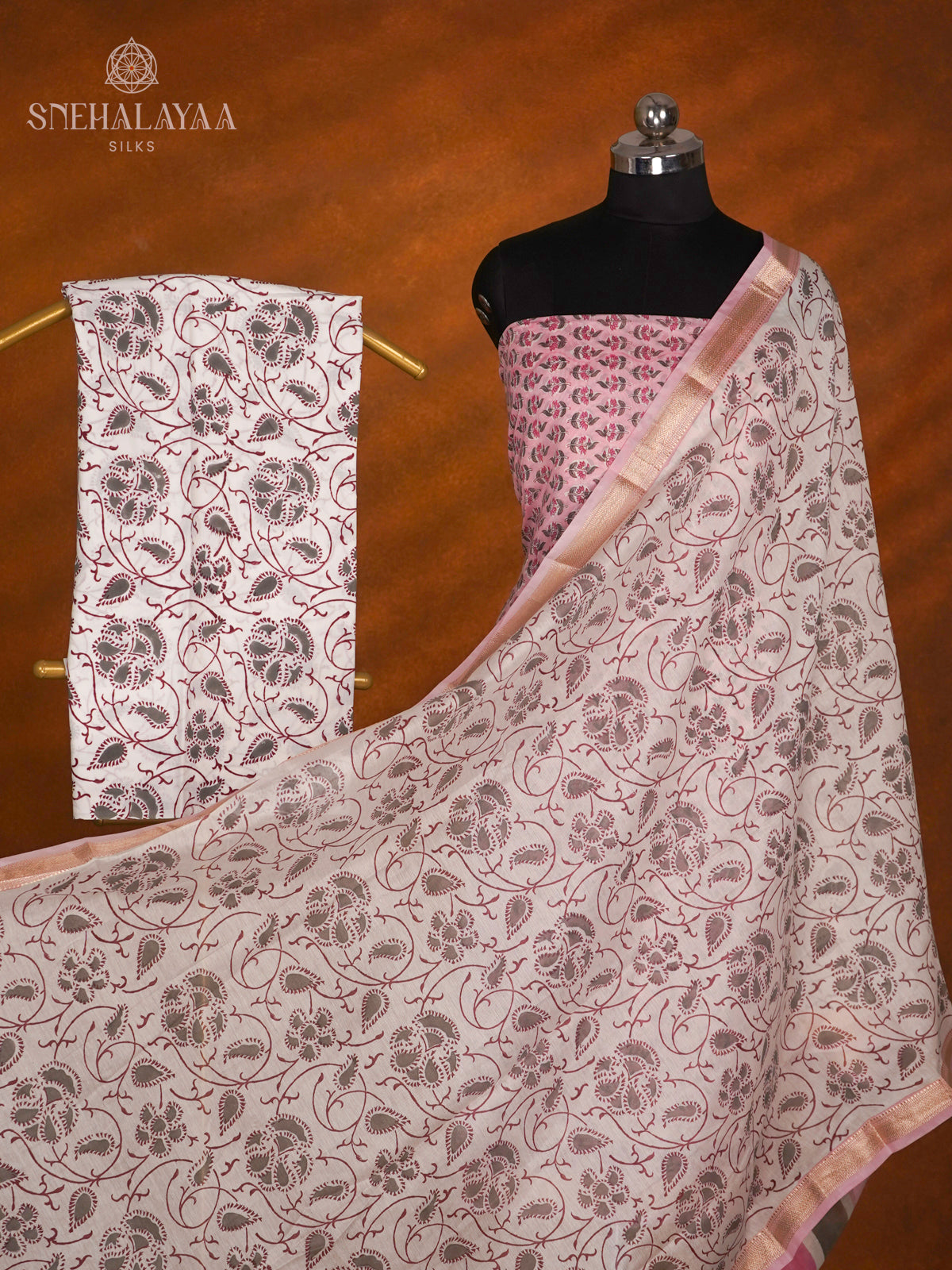 Pale Pink Chanderi Cotton 3-Piece Salwar Suit Material