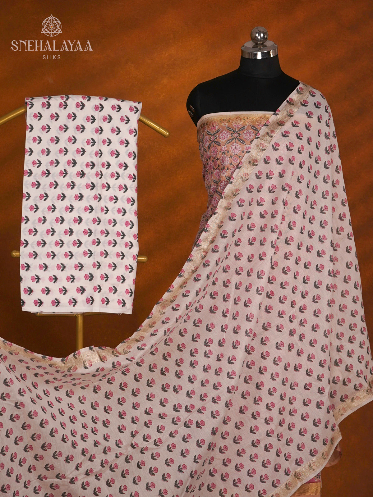 Peach Chanderi Cotton 3-Piece Salwar Suit Material