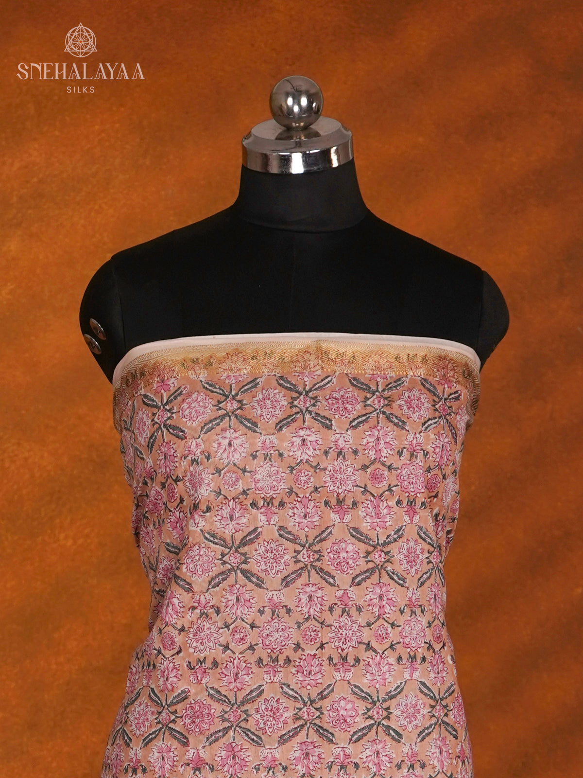 Peach Chanderi Cotton 3-Piece Salwar Suit Material