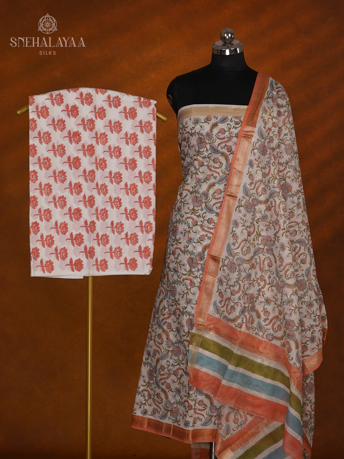 Off White Chanderi Cotton 3-Piece Salwar Suit Material