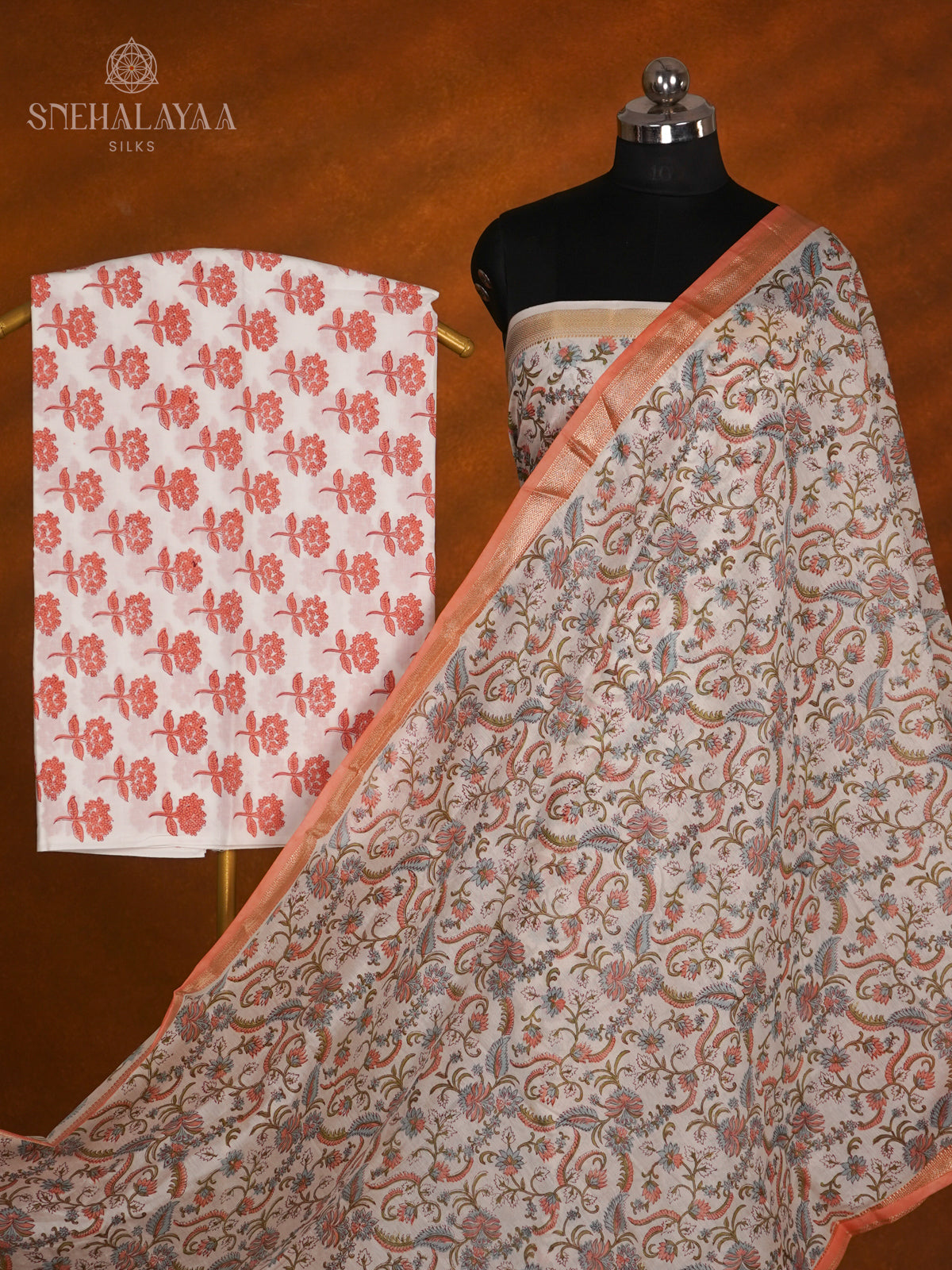 Off White Chanderi Cotton 3-Piece Salwar Suit Material