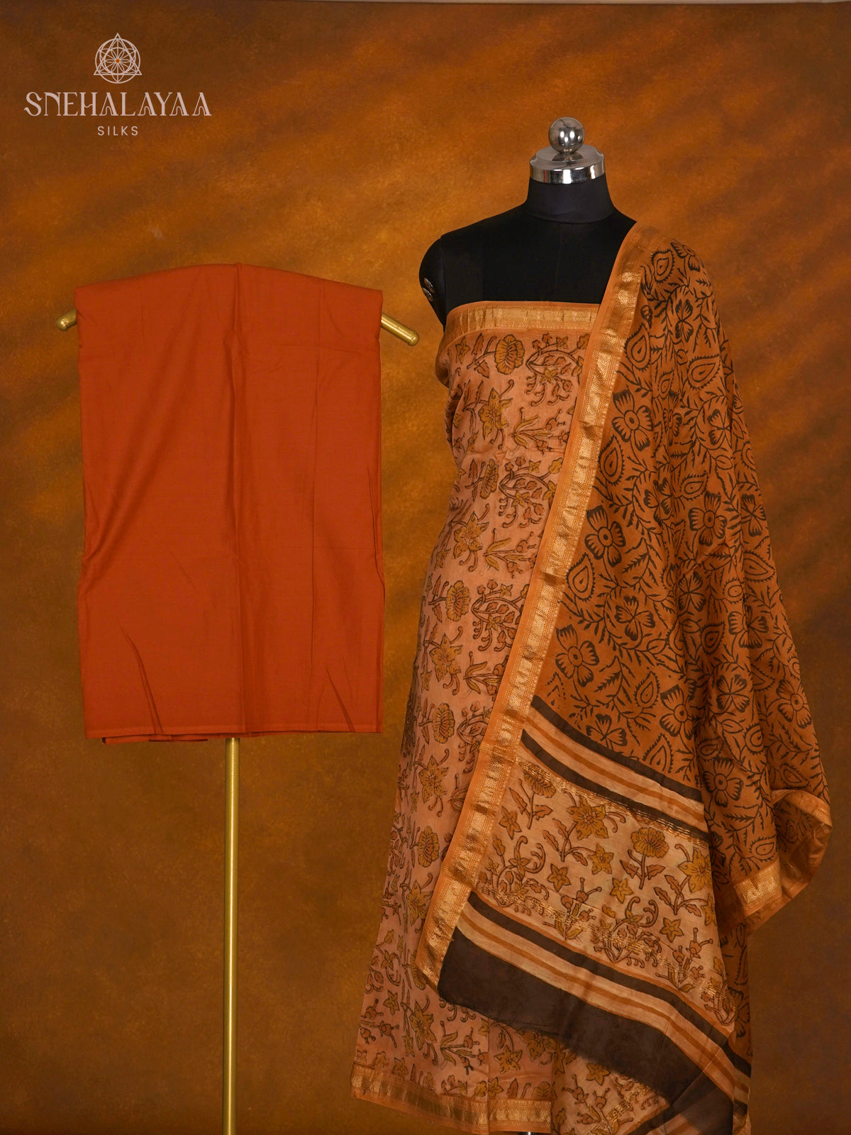 Orange Chanderi Cotton 3-Piece Salwar Suit Material