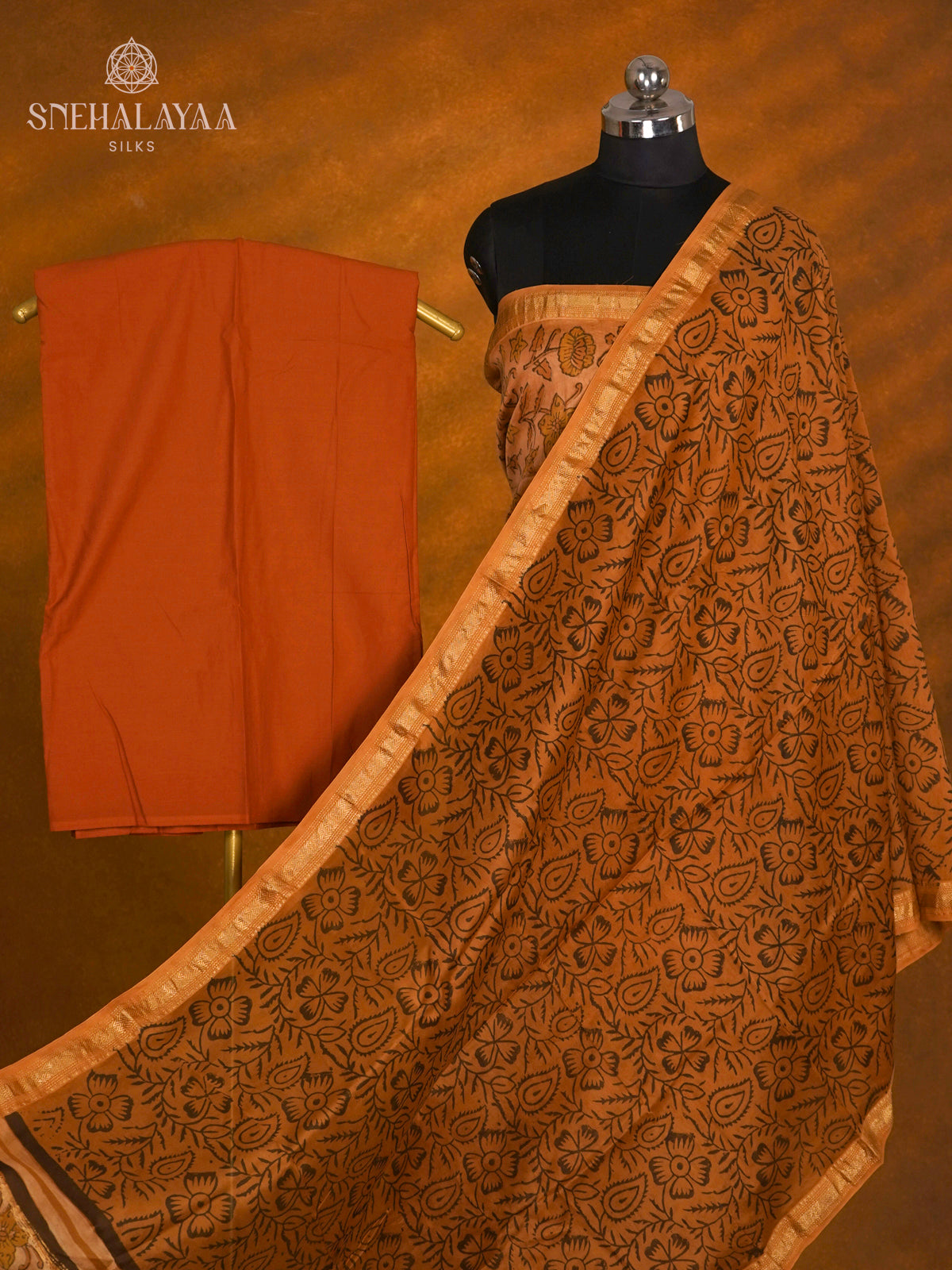 Orange Chanderi Cotton 3-Piece Salwar Suit Material