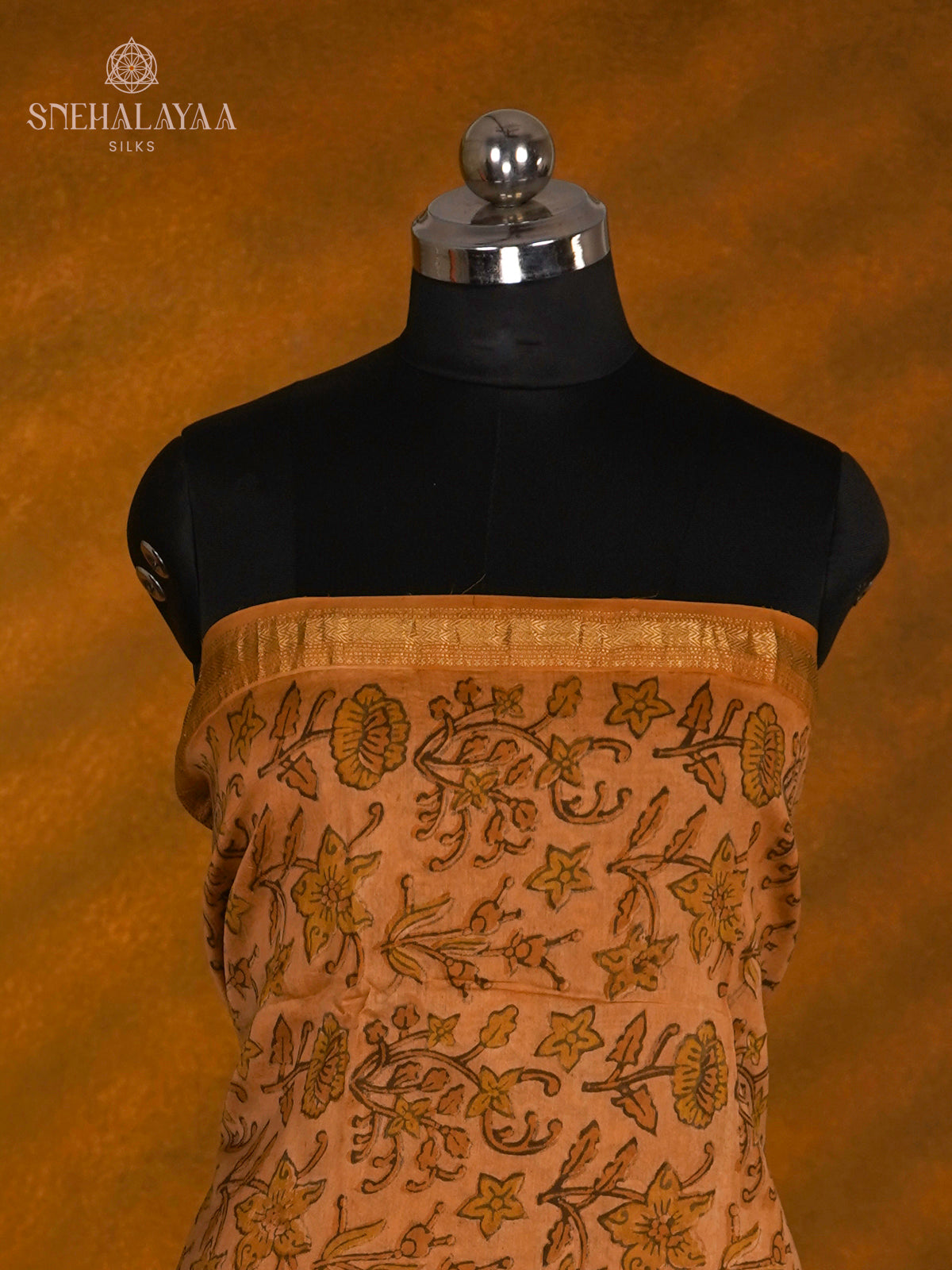 Orange Chanderi Cotton 3-Piece Salwar Suit Material