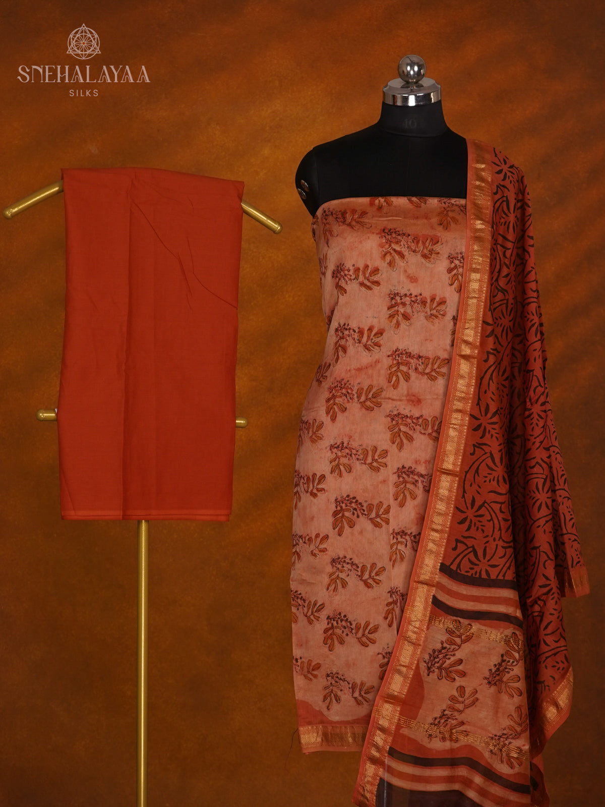 Peach Chanderi Cotton 3-Piece Salwar Suit Material