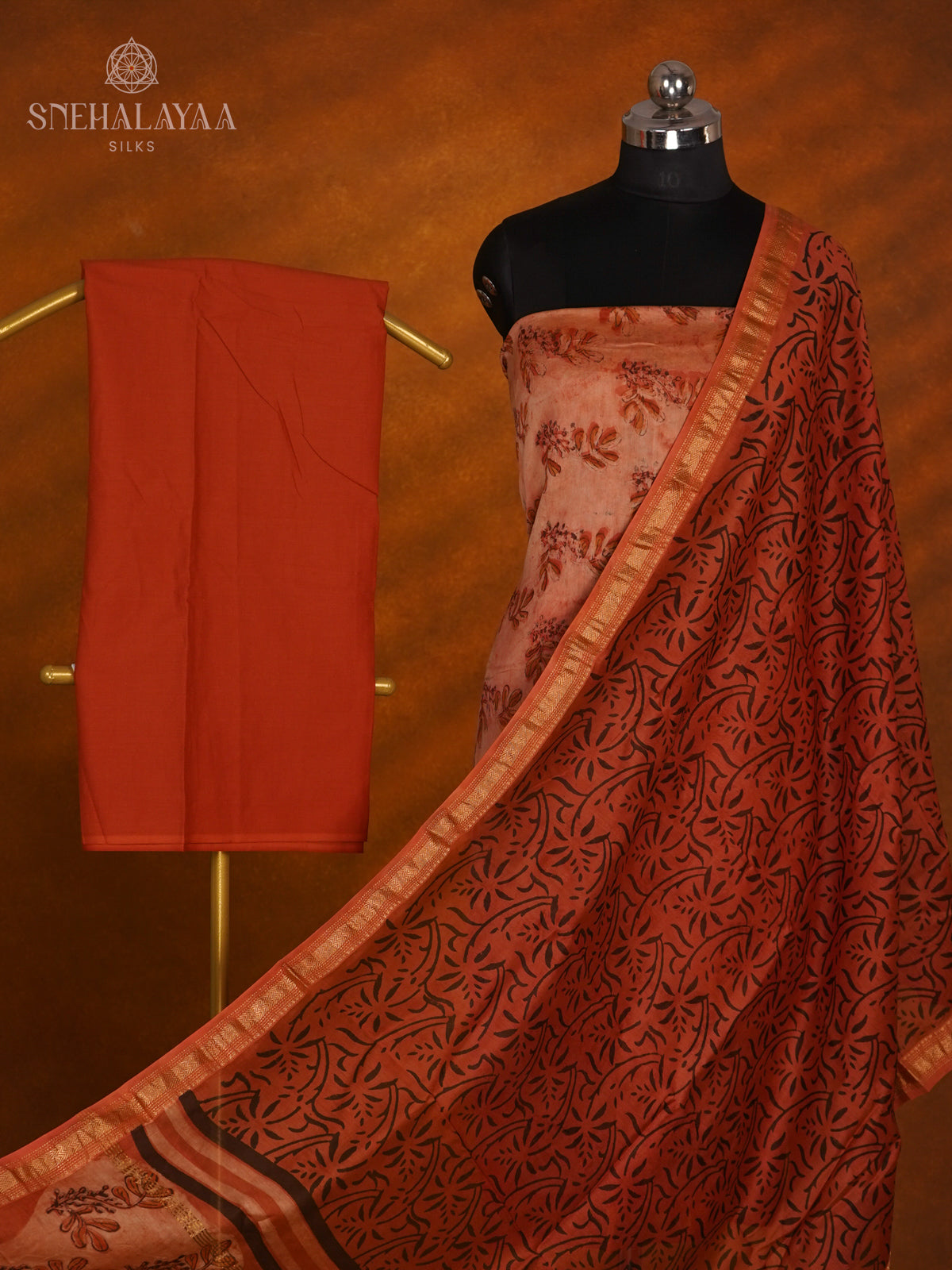 Peach Chanderi Cotton 3-Piece Salwar Suit Material