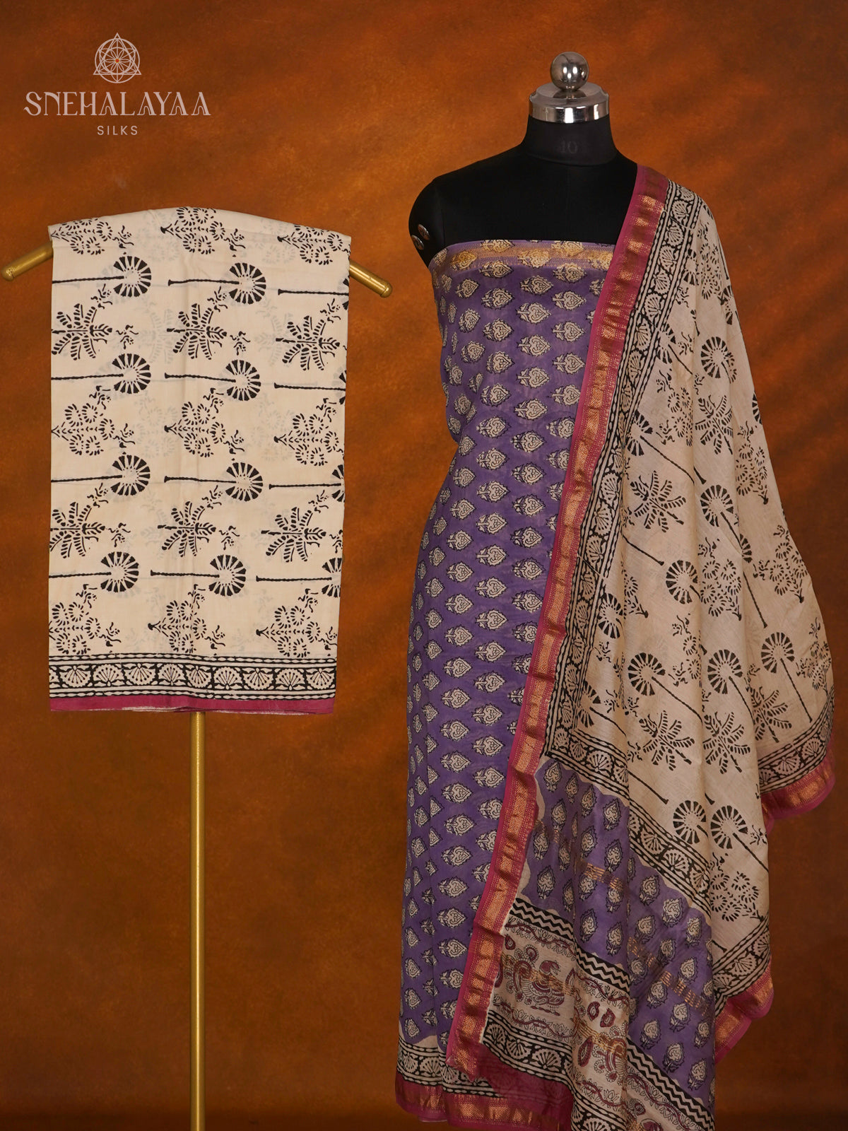 Blue Chanderi Cotton 3-Piece Salwar Suit Material