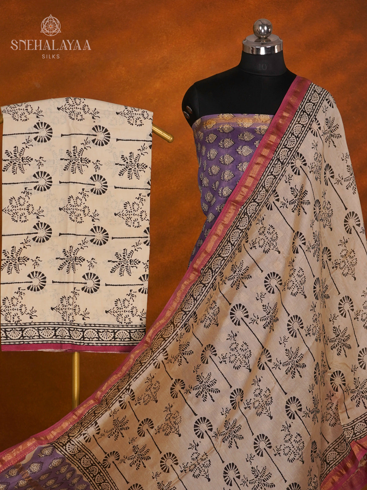 Blue Chanderi Cotton 3-Piece Salwar Suit Material