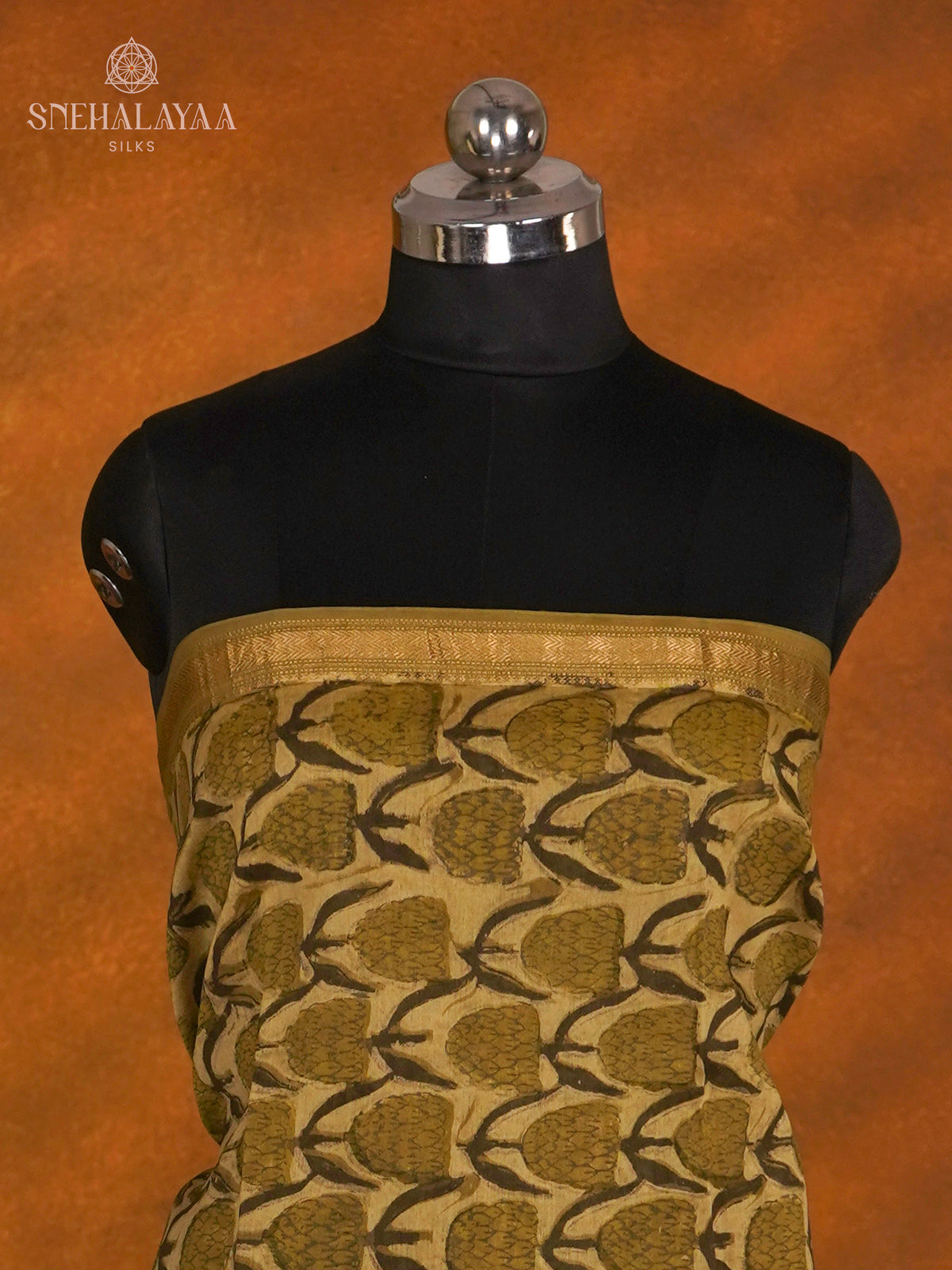 Olive Green Chanderi Cotton 3-Piece Salwar Suit Material