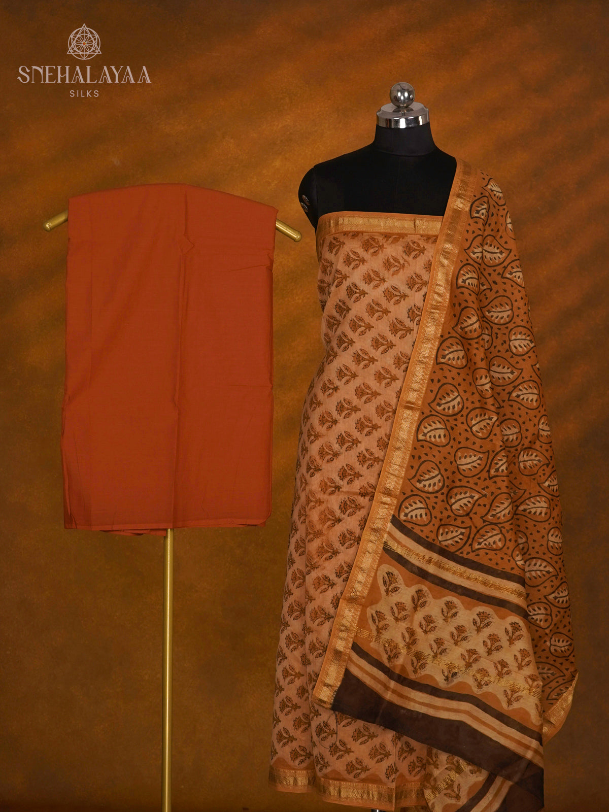 Orange Chanderi Cotton 3-Piece Salwar Suit Material