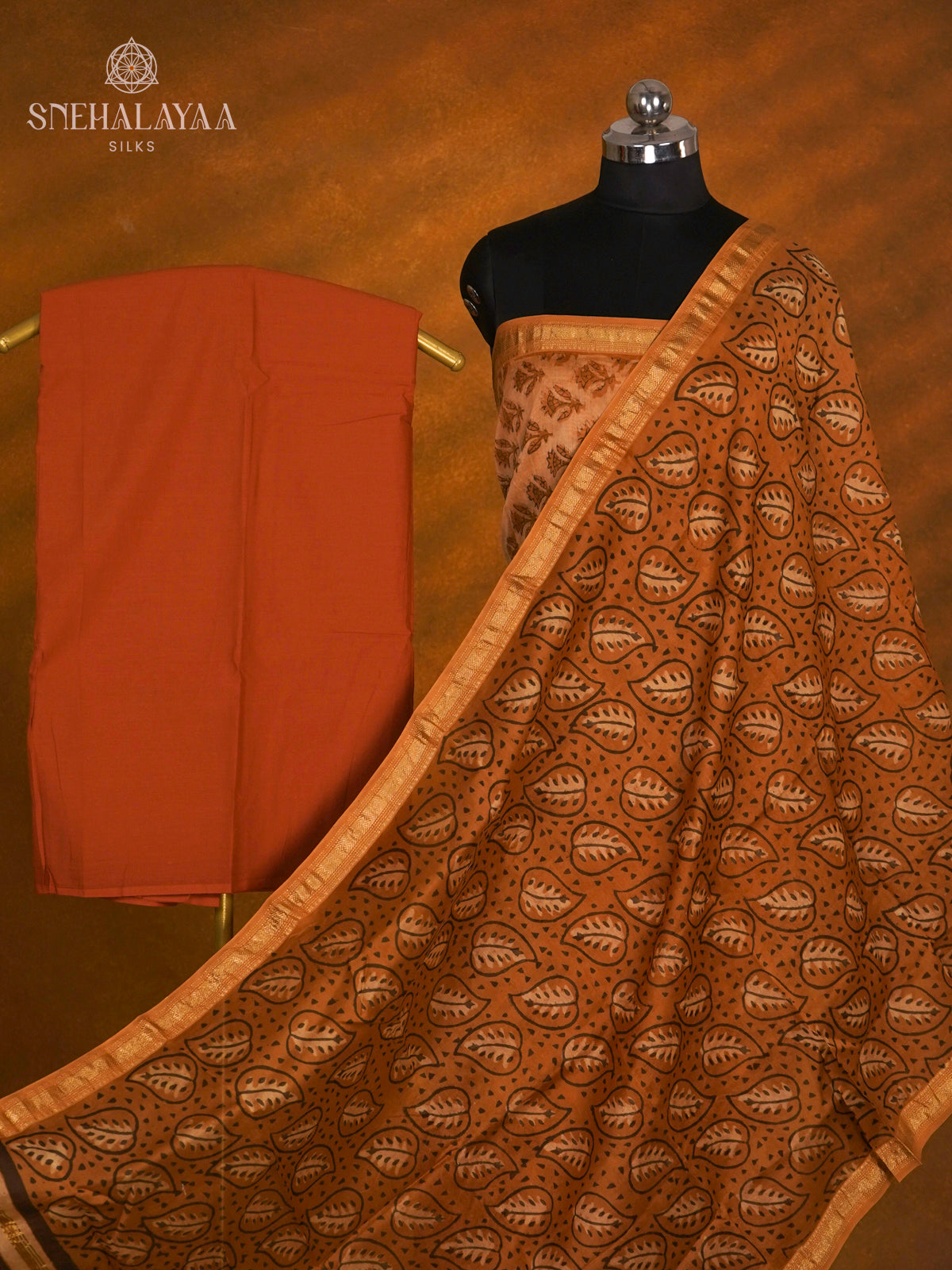 Orange Chanderi Cotton 3-Piece Salwar Suit Material