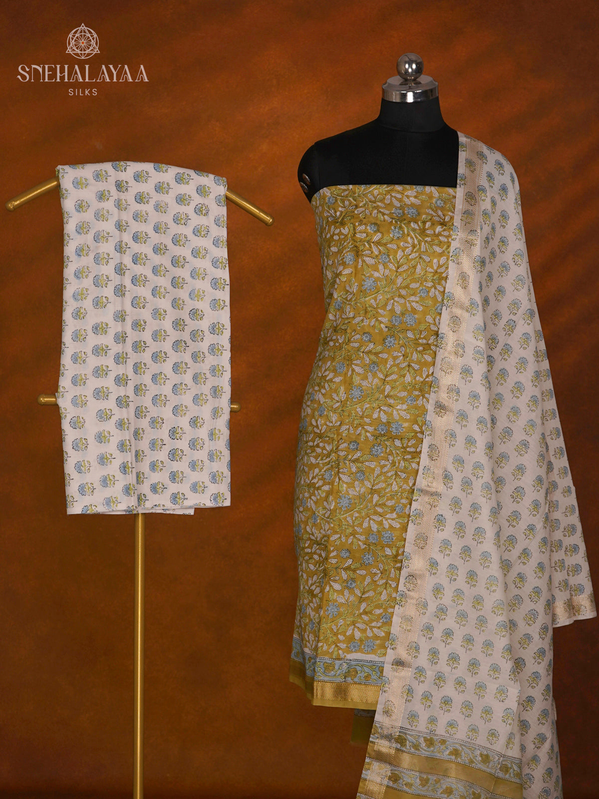 Green Chanderi Cotton 3-Piece Salwar Suit Material