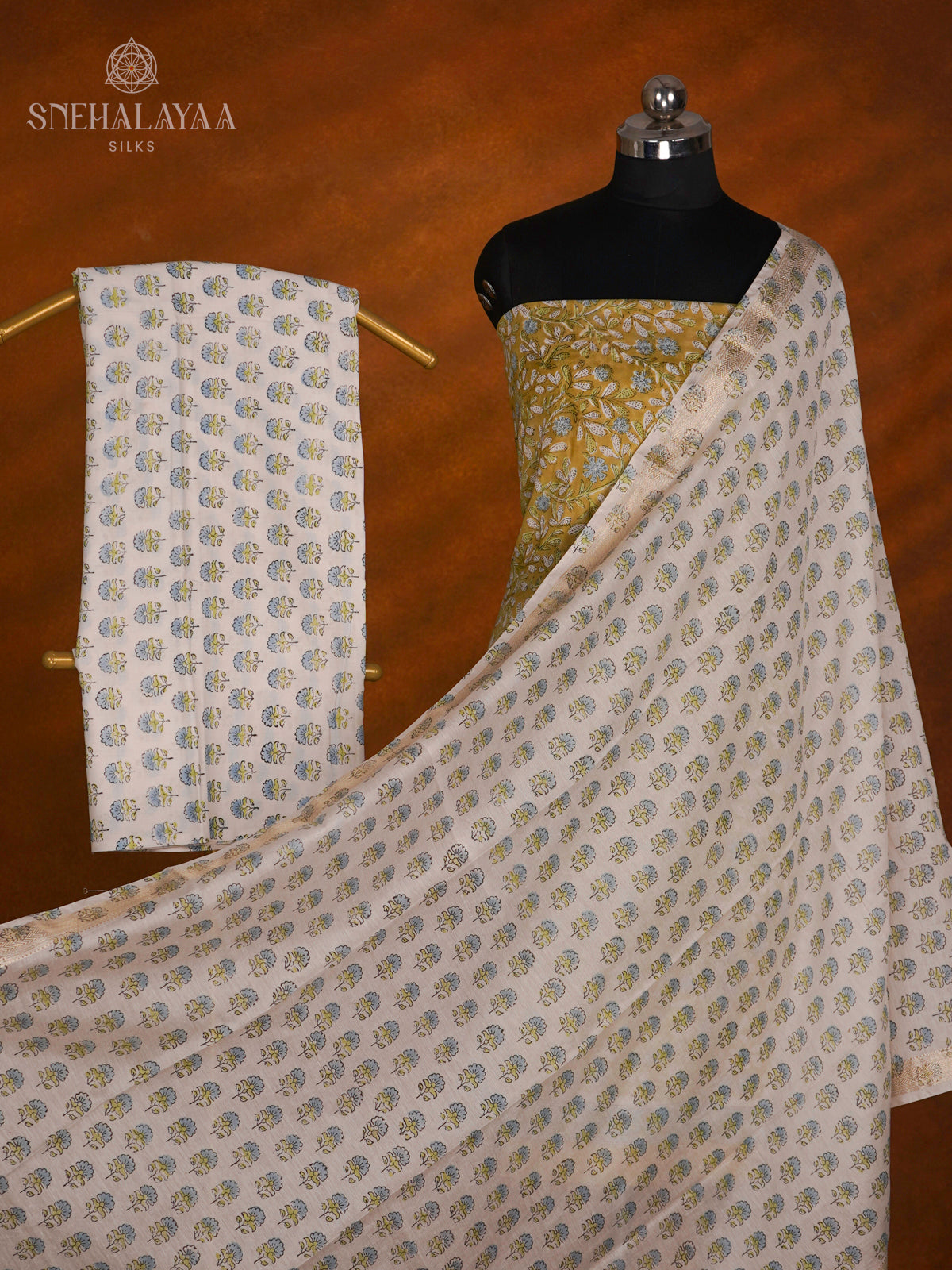 Green Chanderi Cotton 3-Piece Salwar Suit Material