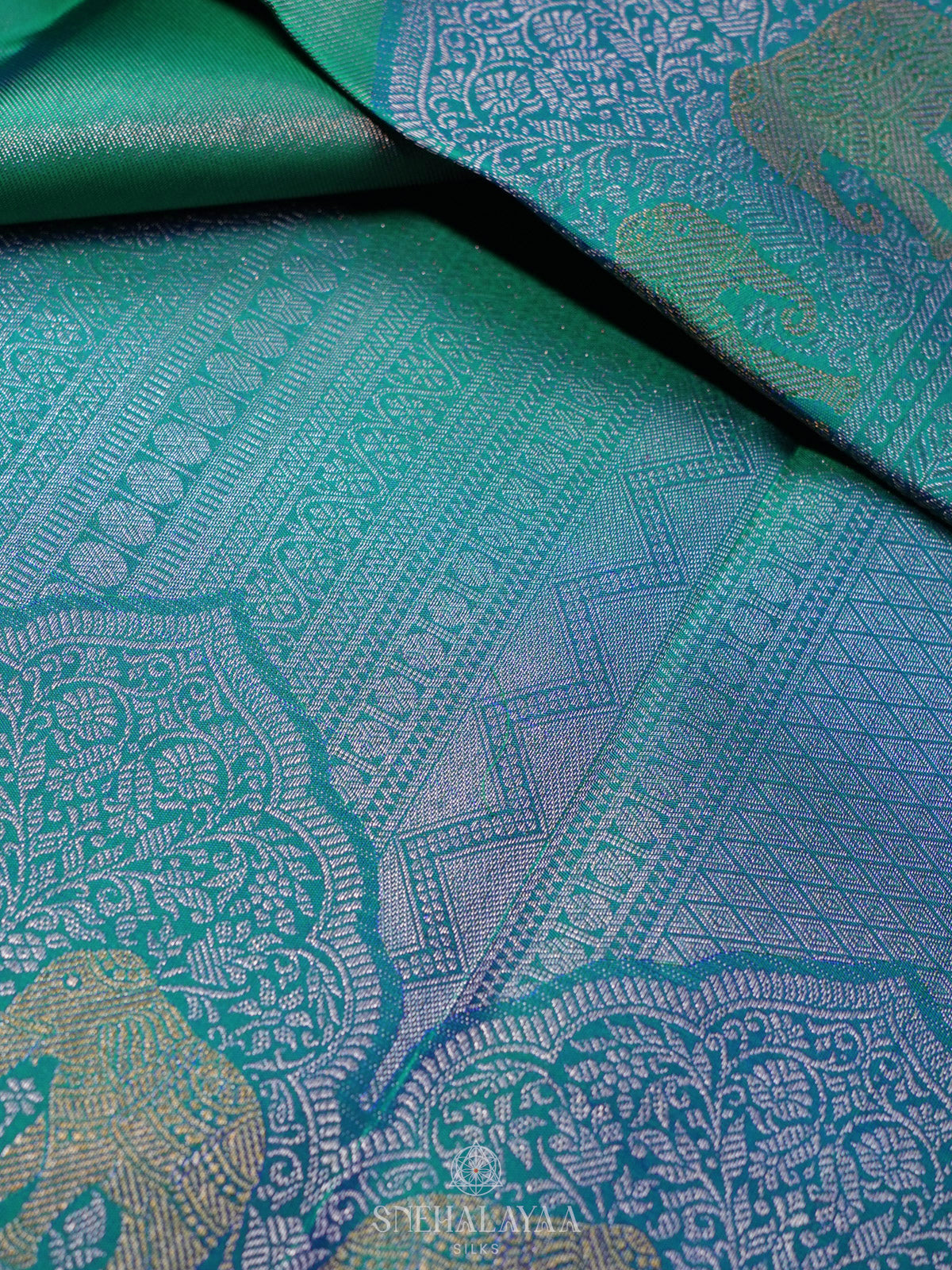 Peacock Blue Kanjivaram Silk Saree