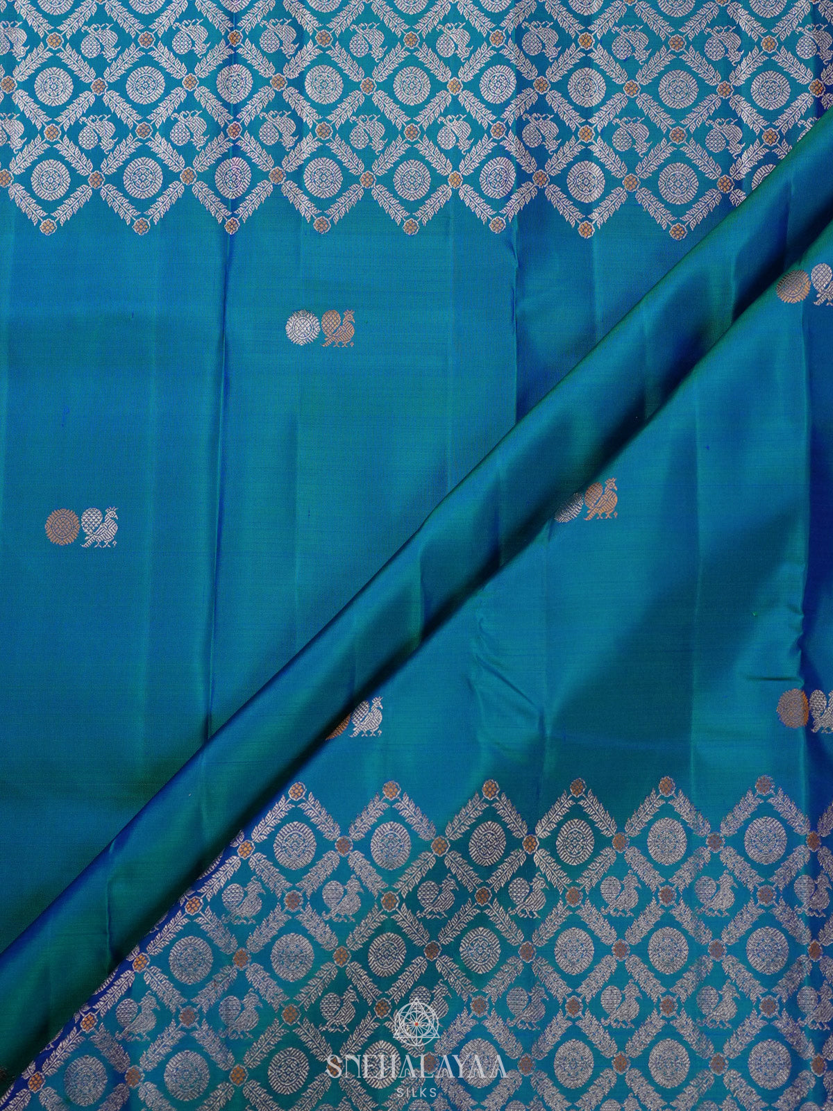 Peacock Blue Kanjivaram Silk Saree