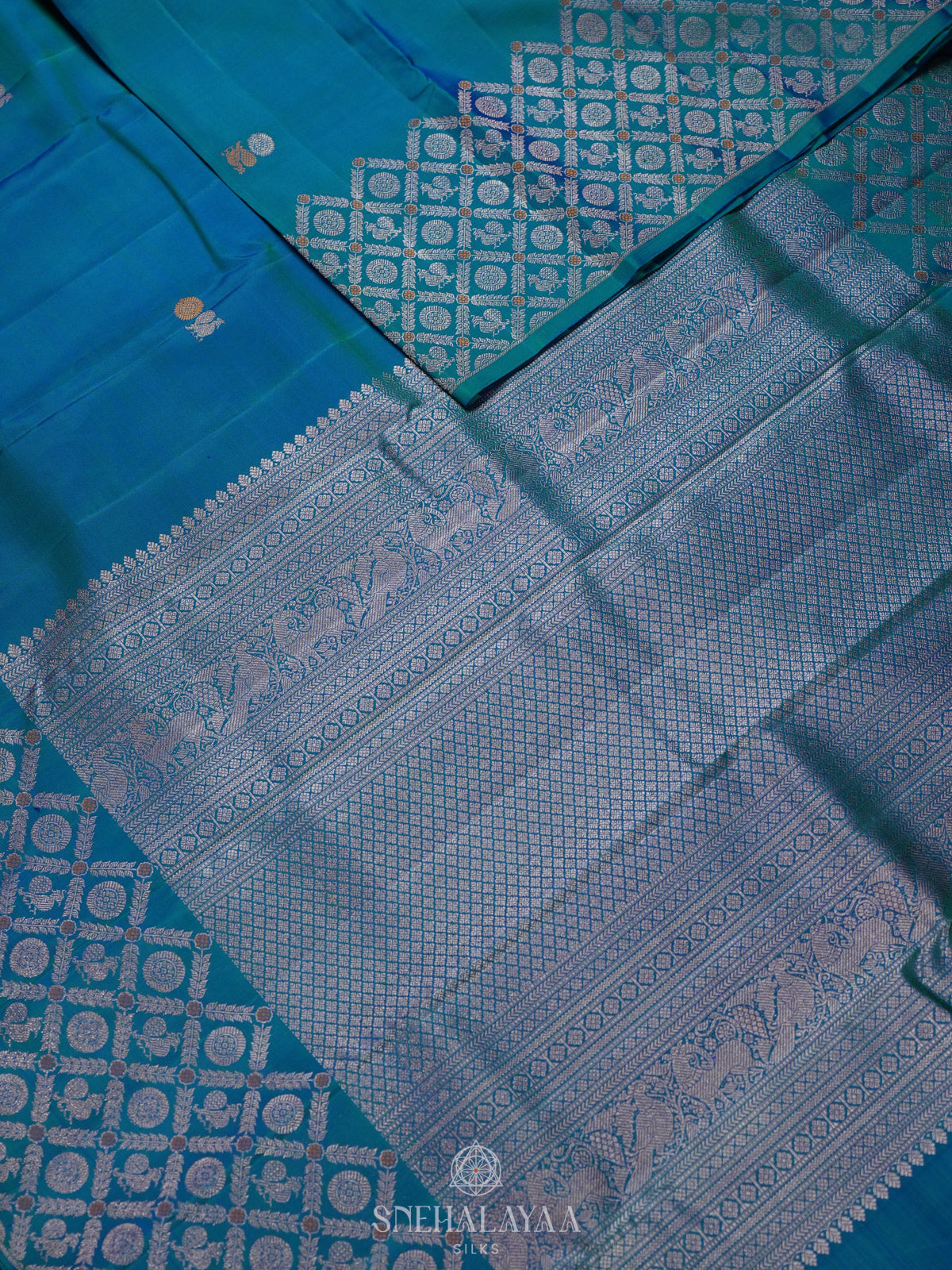 Peacock Blue Kanjivaram Silk Saree
