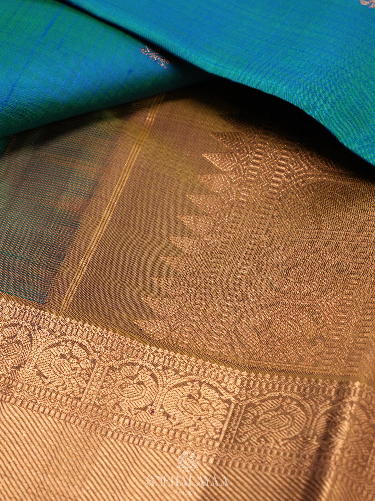 Peacock Blue Kanjivaram Silk Saree