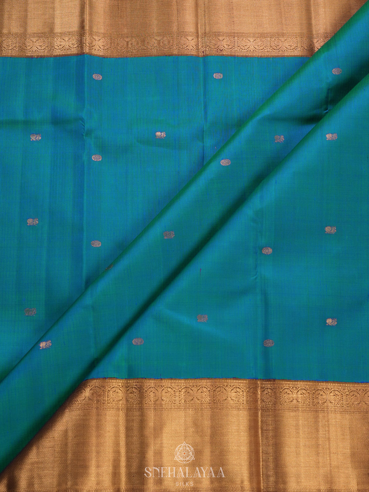 Peacock Blue Kanjivaram Silk Saree