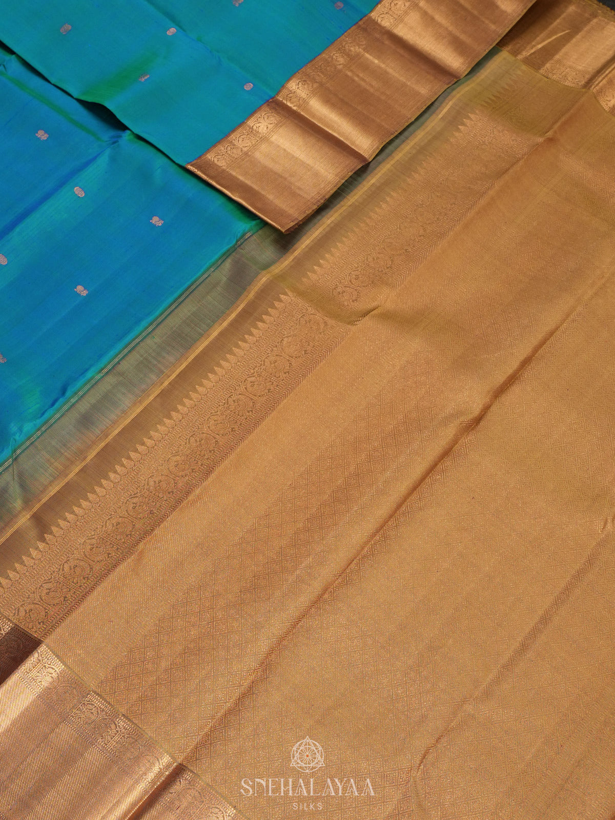 Peacock Blue Kanjivaram Silk Saree