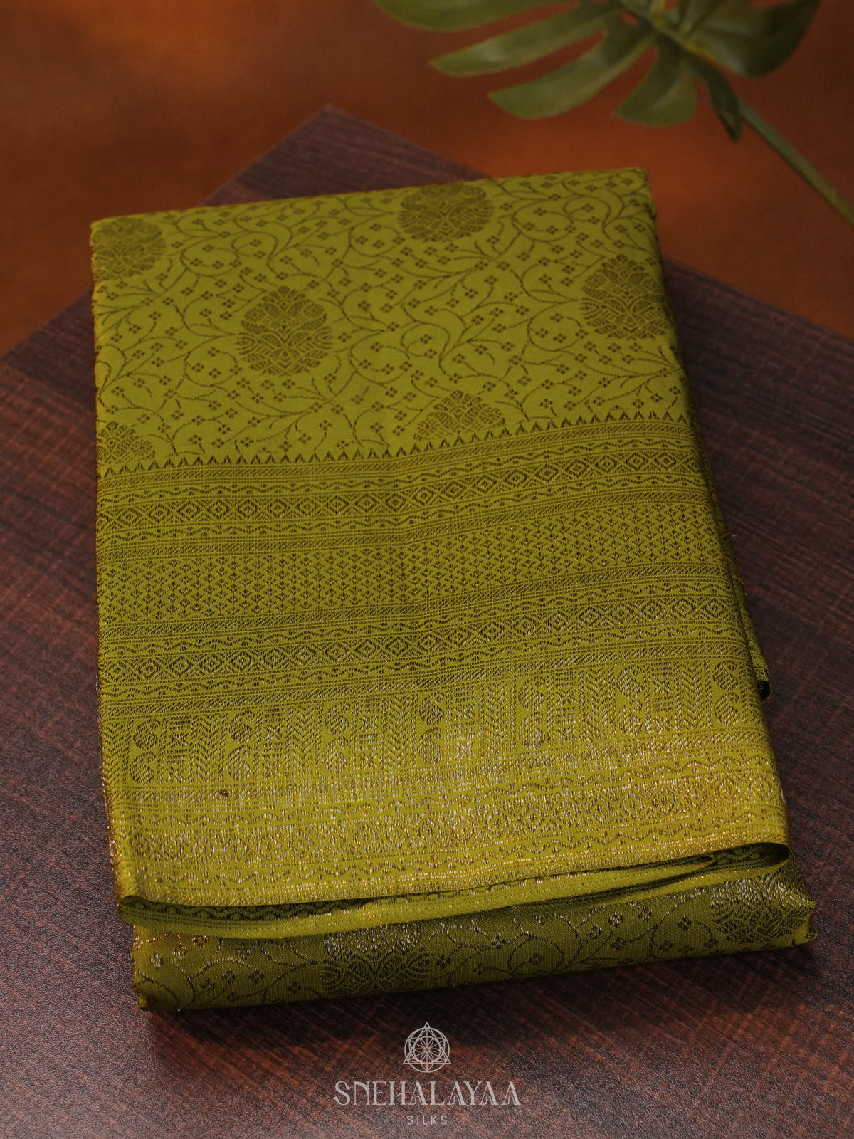 Lime Green Kanjivaram Silk Saree