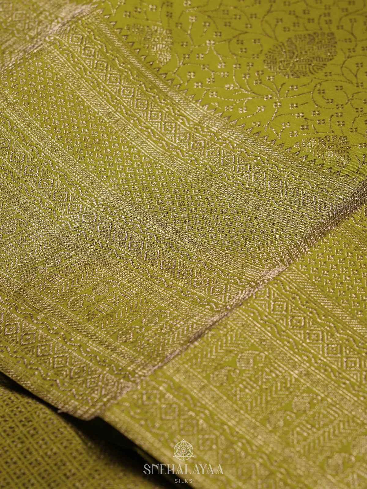 Lime Green Kanjivaram Silk Saree