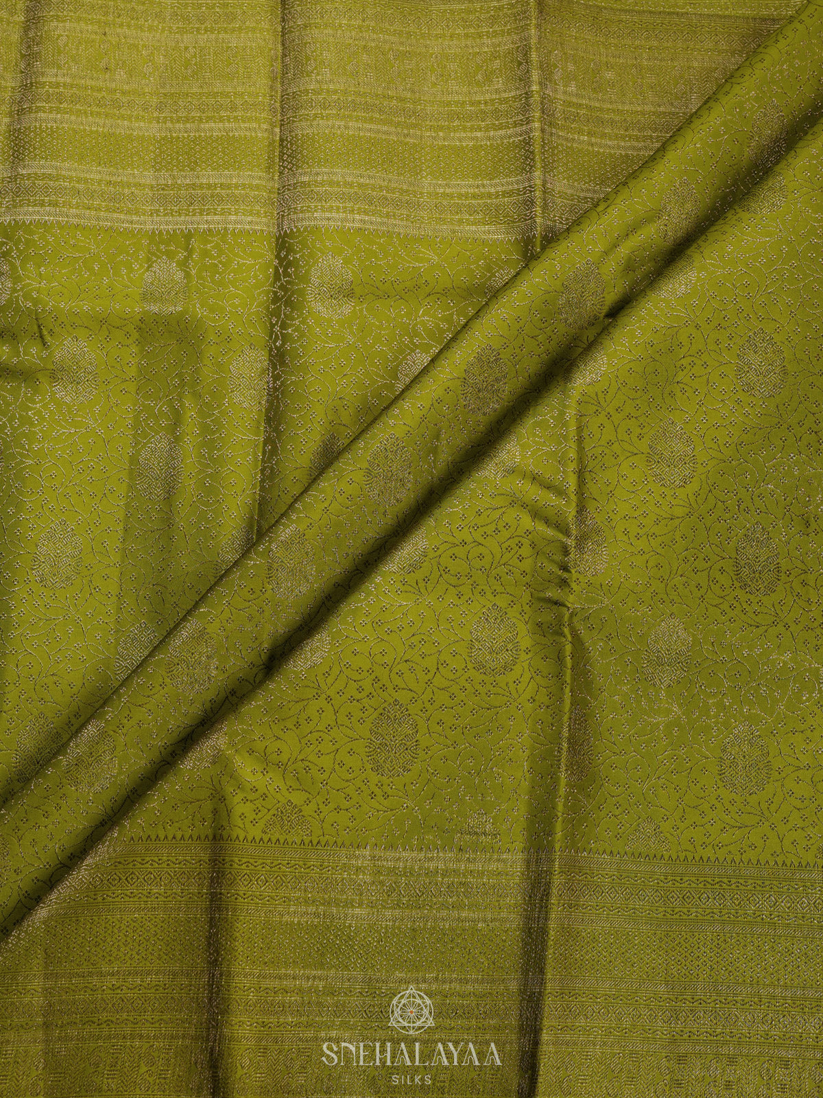 Lime Green Kanjivaram Silk Saree