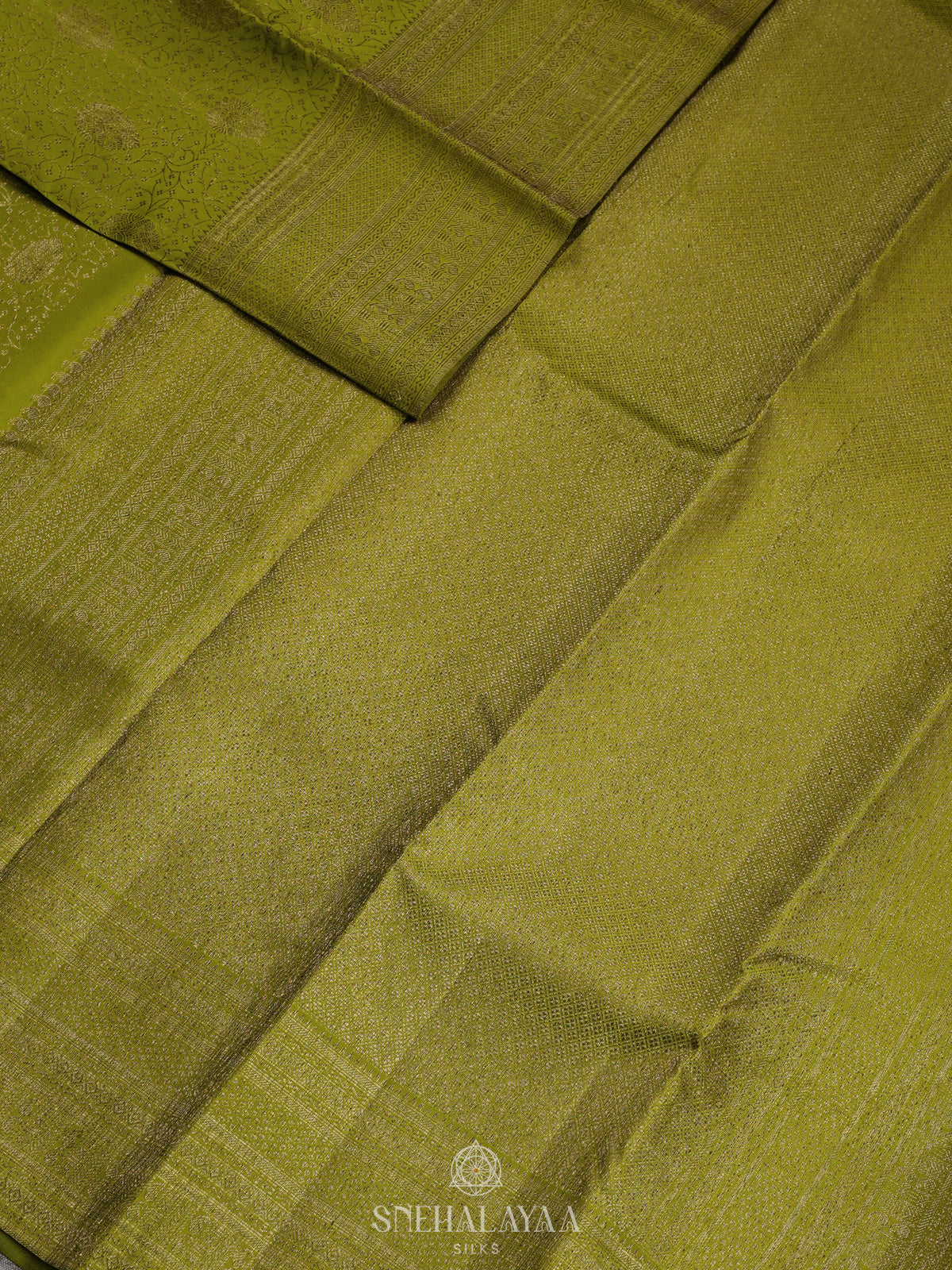 Lime Green Kanjivaram Silk Saree