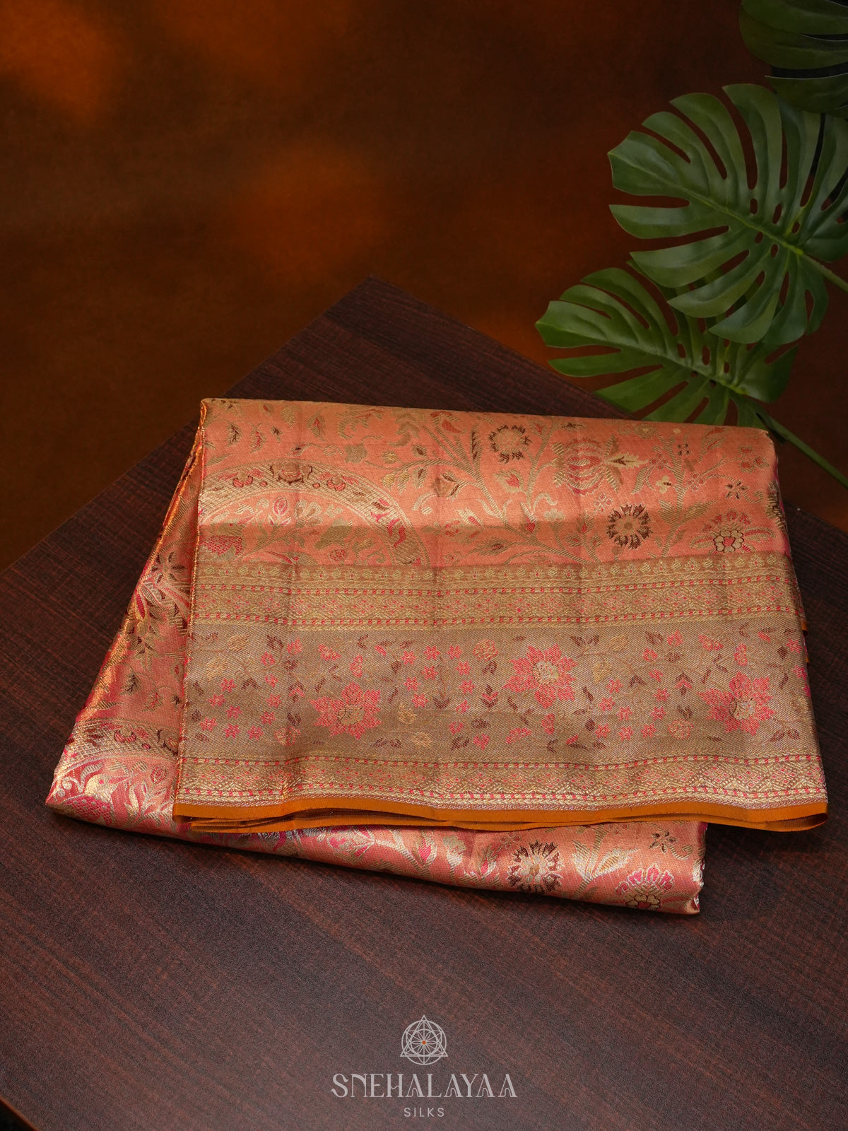 Peach Tissue Kanjivaram Silk Saree
