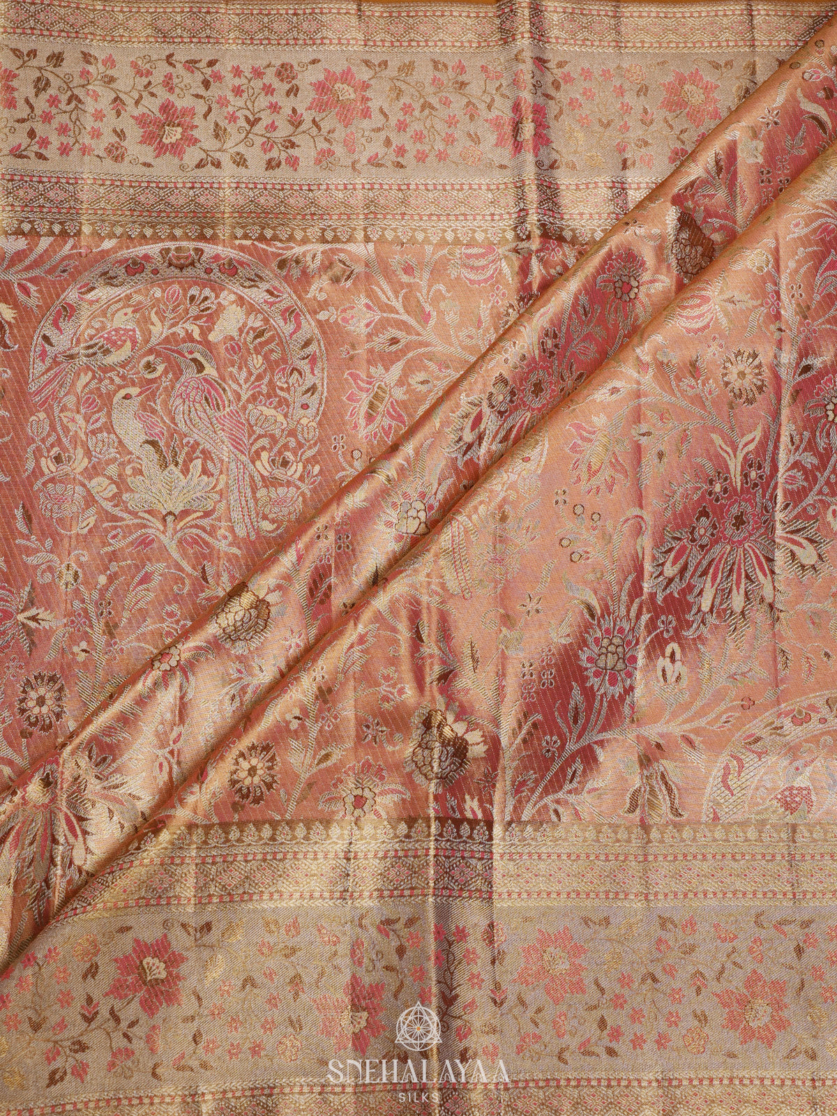 Peach Tissue Kanjivaram Silk Saree