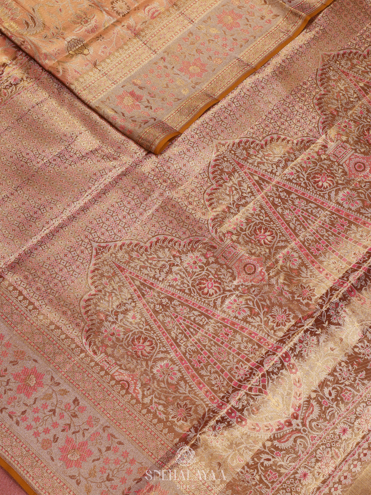 Peach Tissue Kanjivaram Silk Saree
