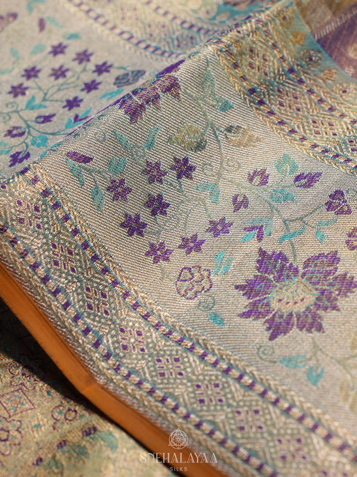 Teal Blue Tissue Kanjivaram Silk Saree