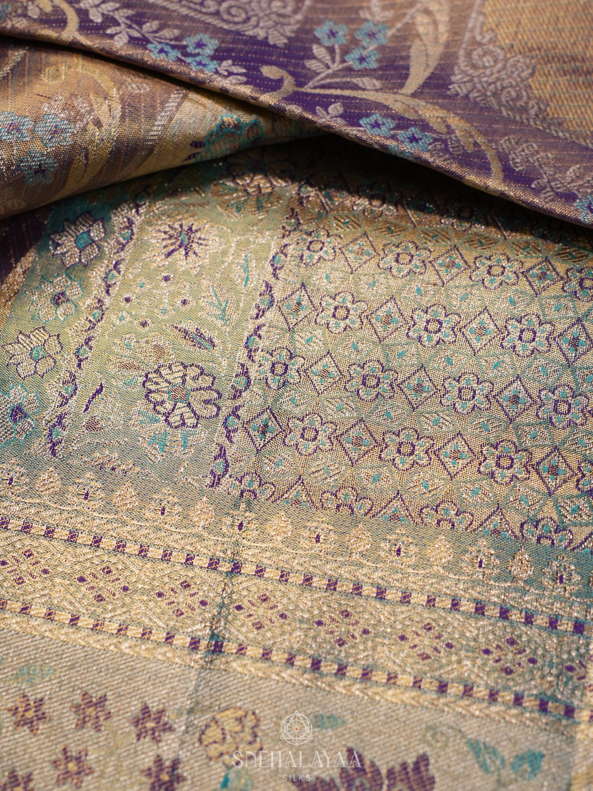 Teal Blue Tissue Kanjivaram Silk Saree